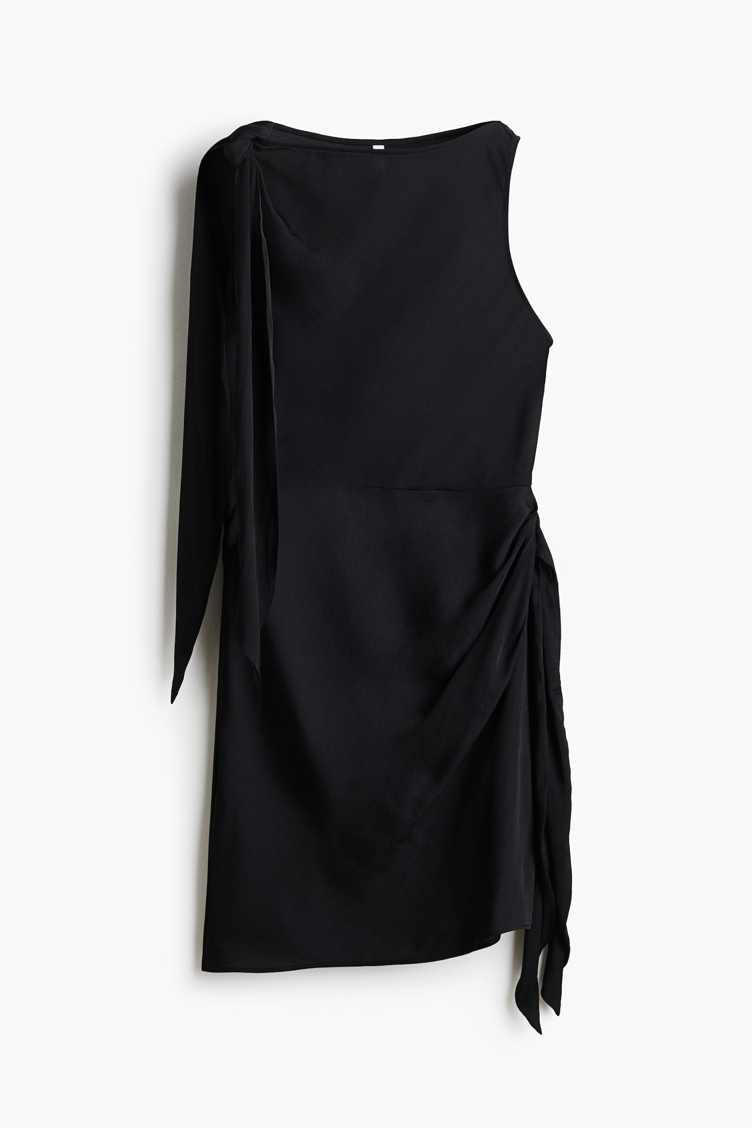 Kleid mit U-Boot-Ausschnitt und Bindedetails - Schwarz/Hellbeige - 1