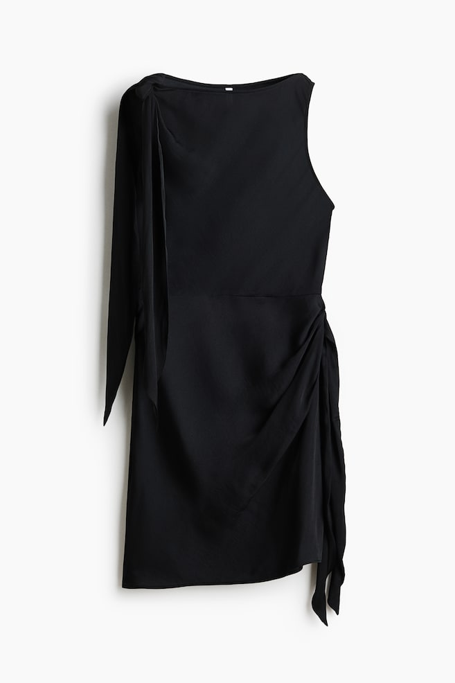 Tie-Detail Boat-Neck Dress - Black/Light beige - 1