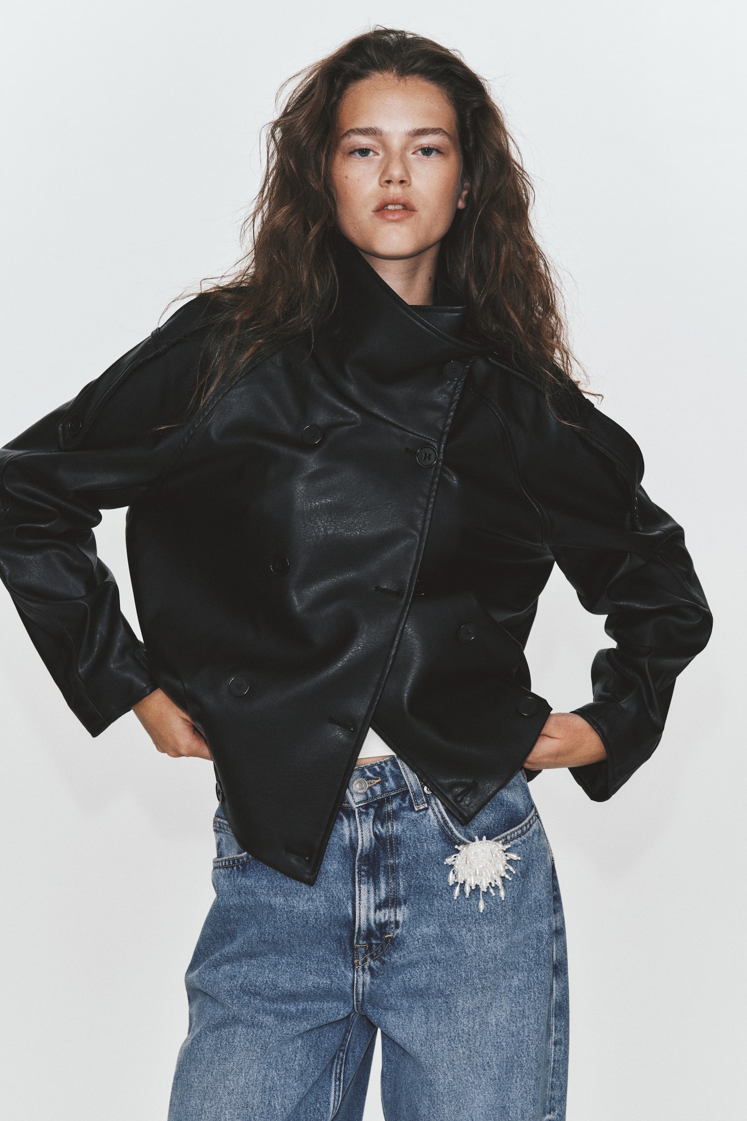 Женская куртка H&M Double-Breasted Funnel-Collar, цвет: Чёрный — фото 5