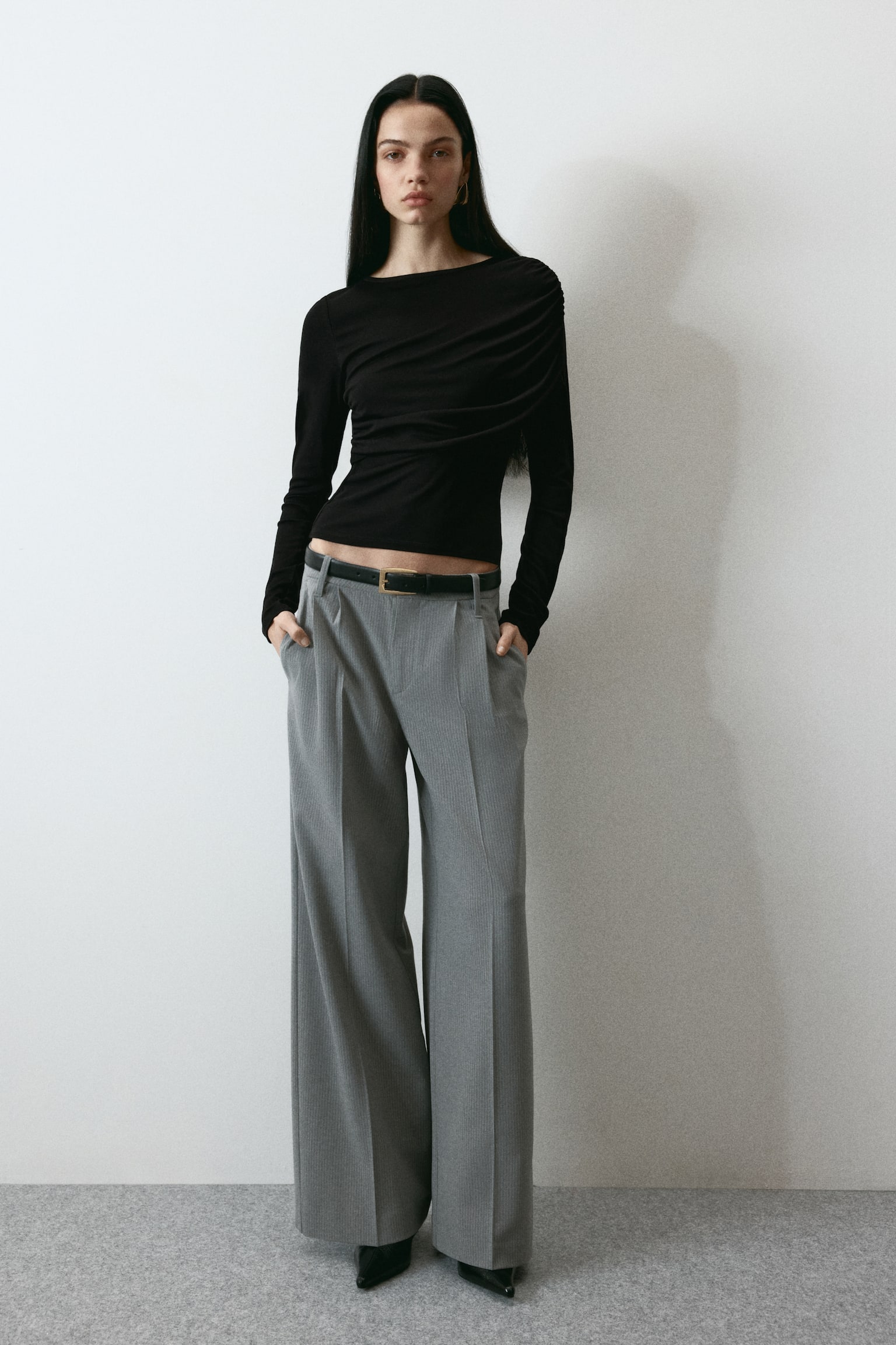 Draped viscose top - Black/Dark grey/Golden olive - 1