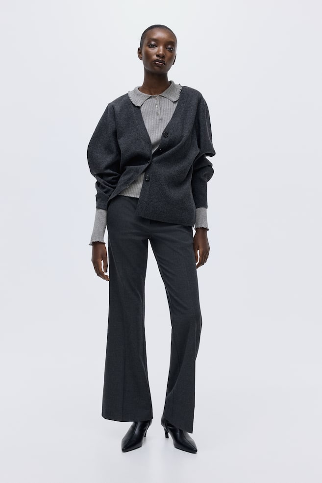 Rib-Knit Polo Sweater-Gray melange - 4