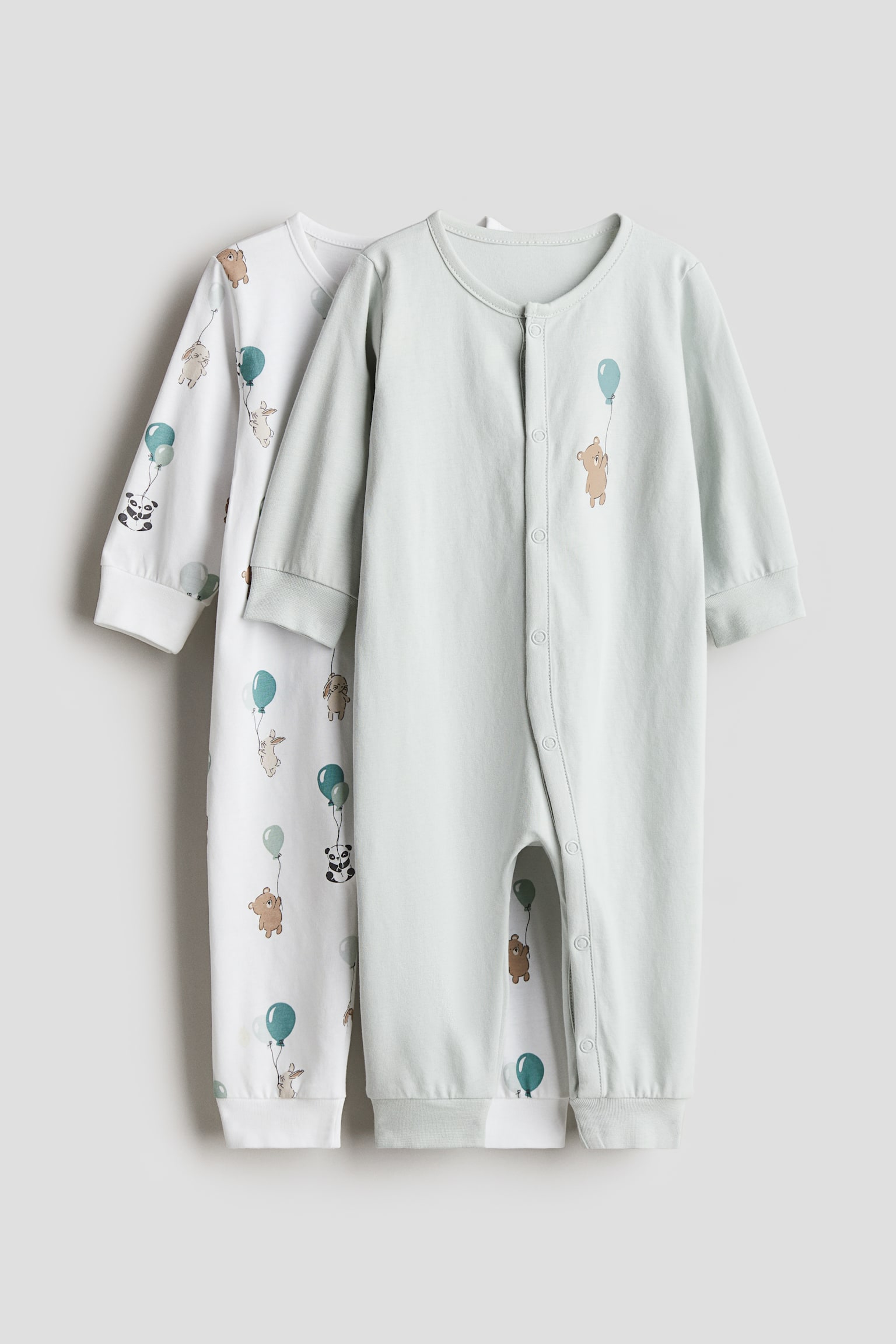 2-pack patterned cotton pyjamas - Light turquoise/Teddy bear/White/Patterned/Light pink/Bunny/White/Animals/Beige/Giraffe/Red/Ladybug - 1