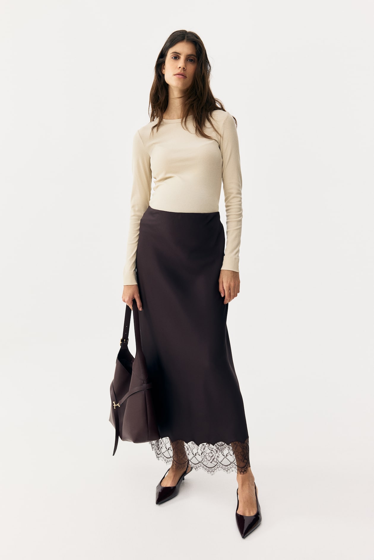 MAMA Lace-Trimmed Satin Skirt - image 2