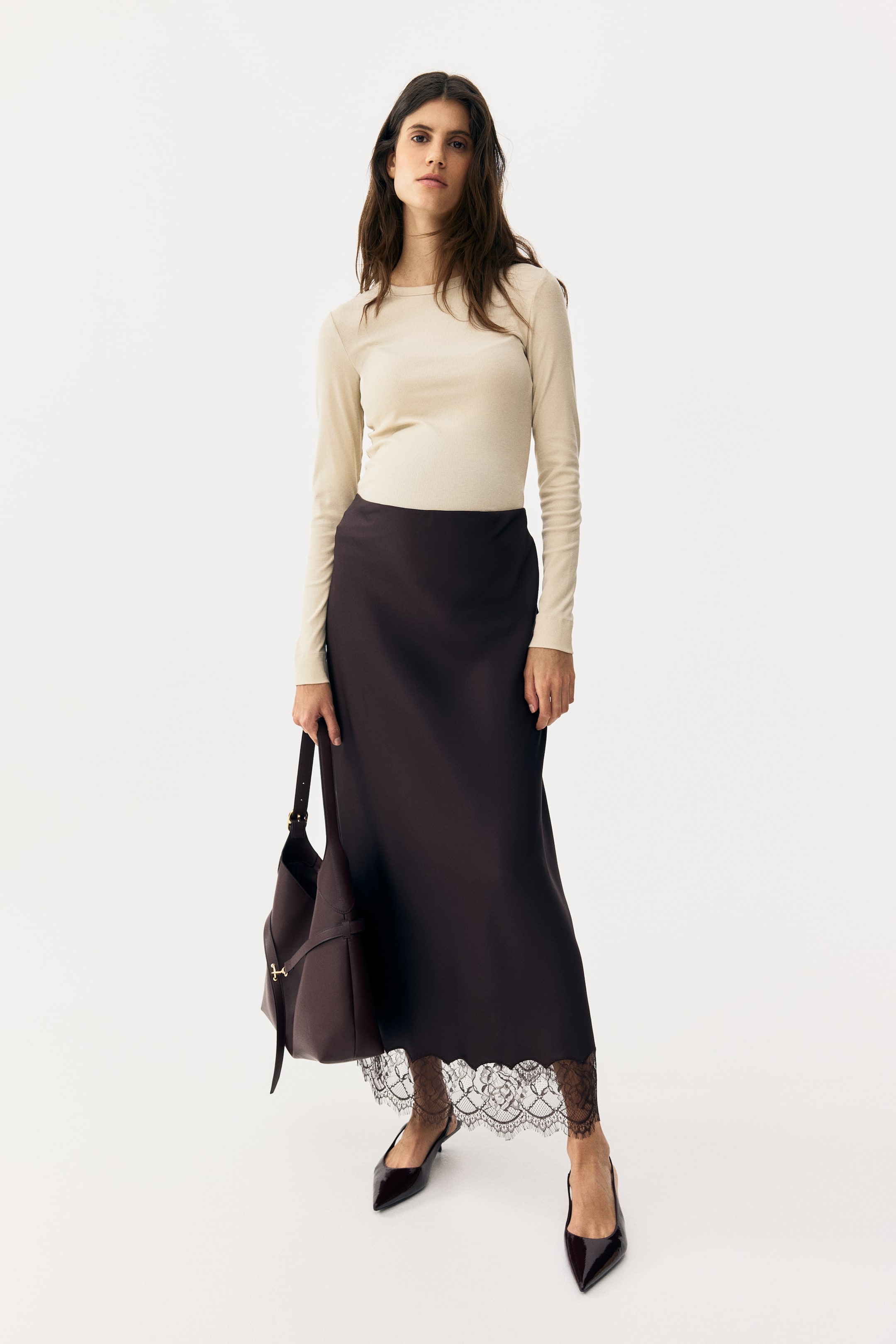 MAMA Lace-Trimmed Satin Skirt