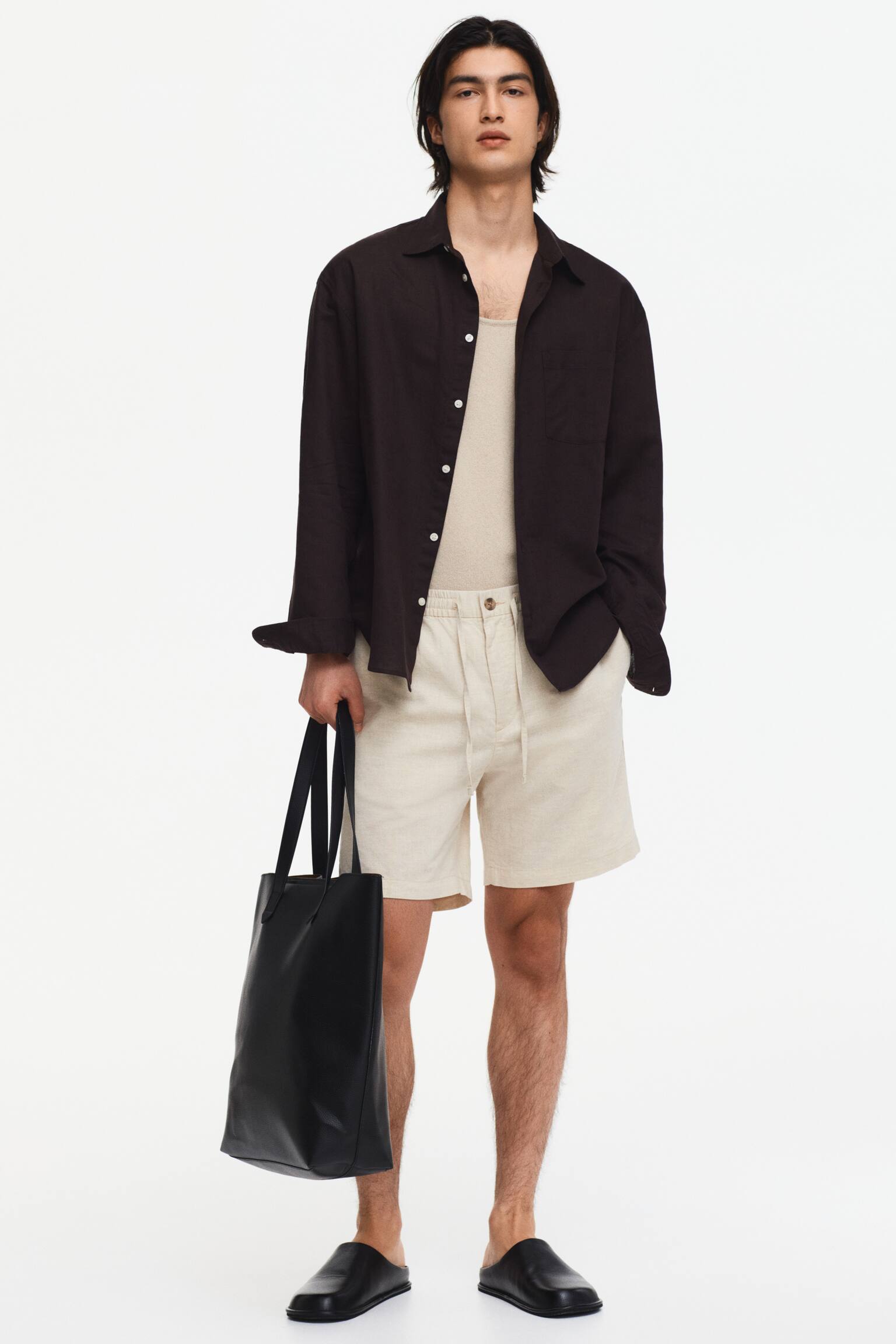 Short Regular Fit en lin mélangé - Crème/Blanc/Noir/Marron foncé/Vert kaki - 3