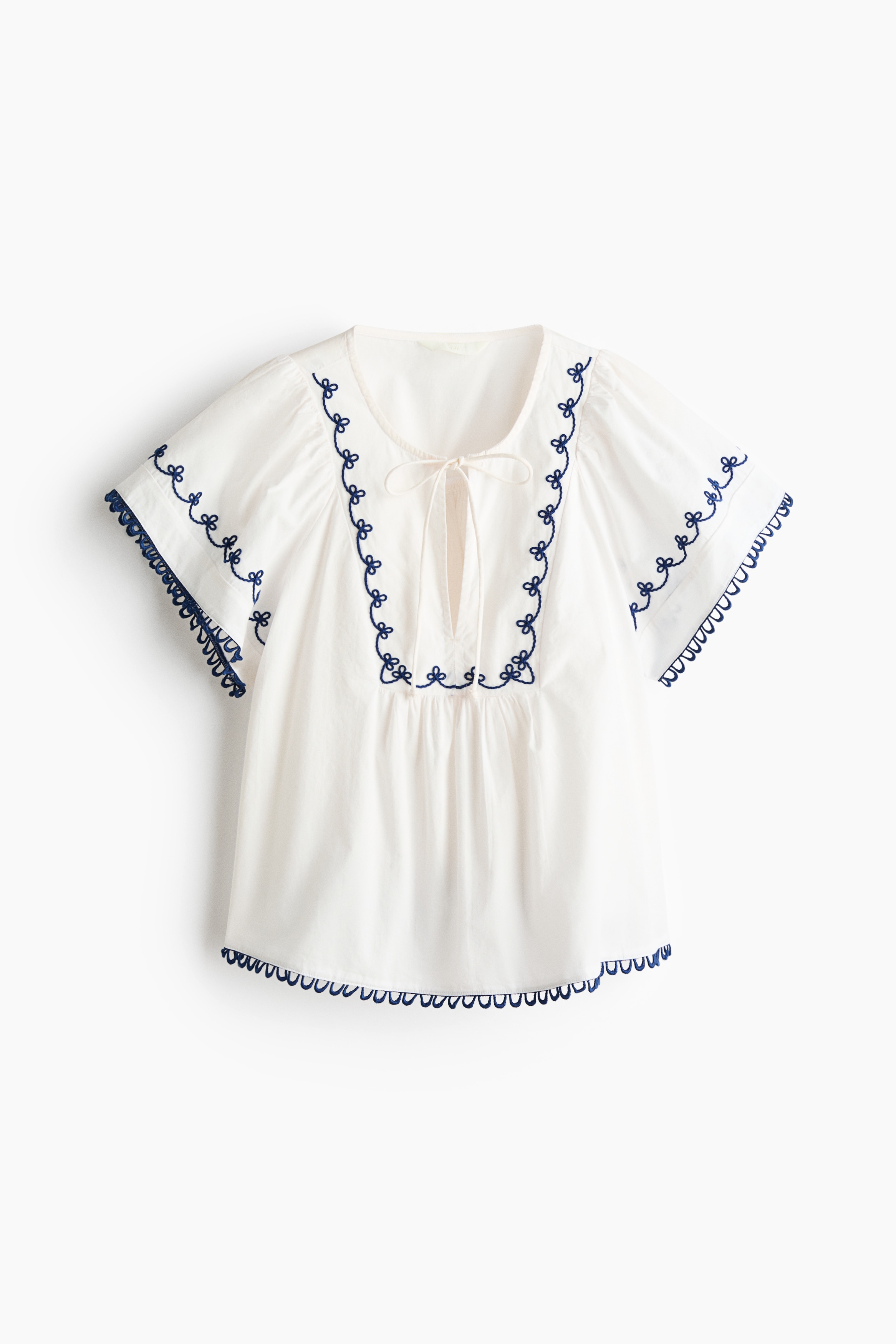 Embroidered cotton blouse - White/Blue