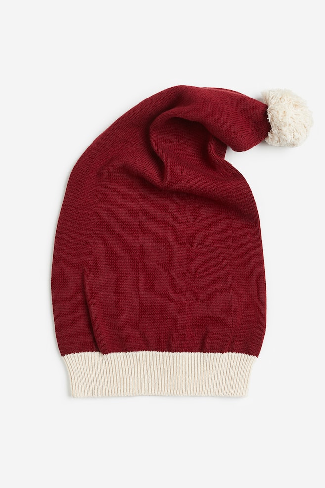 Knitted santa hat - Dark red/Dark grey marl - 1