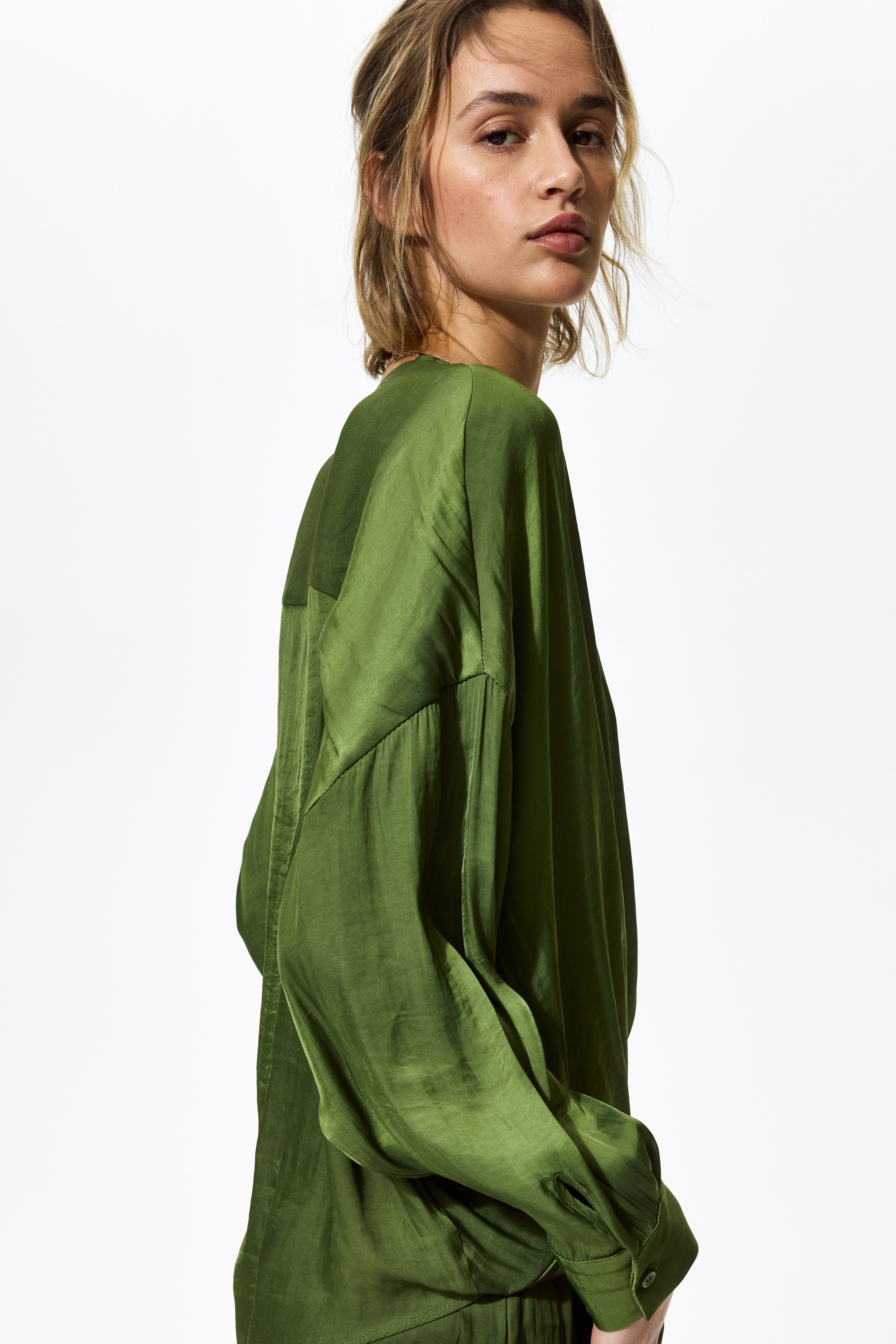 Bluza sa preklopom - Maslinasto zelena