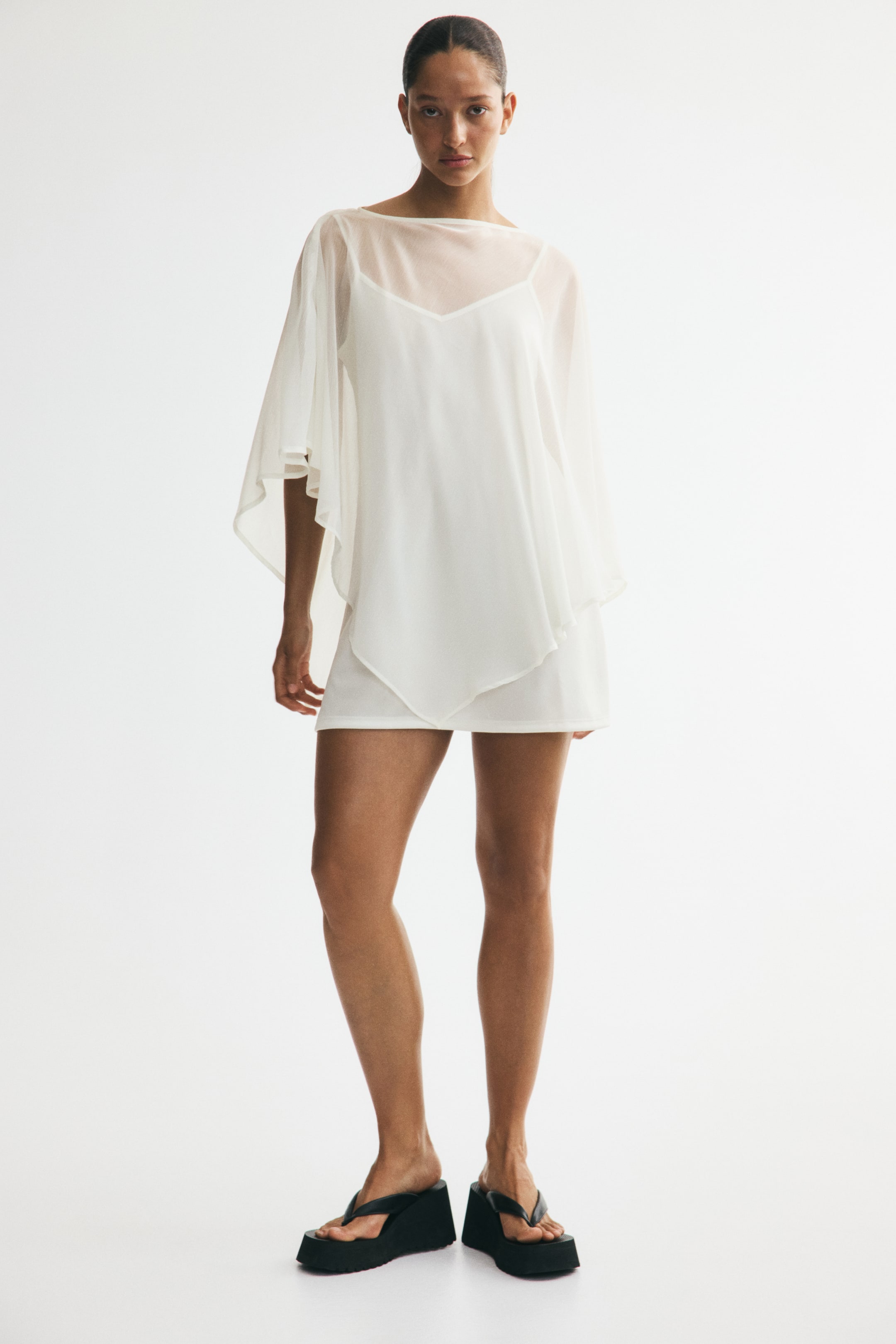 View larger image: Layered dual-fabric dress - White - Ladies | H&M IN 1