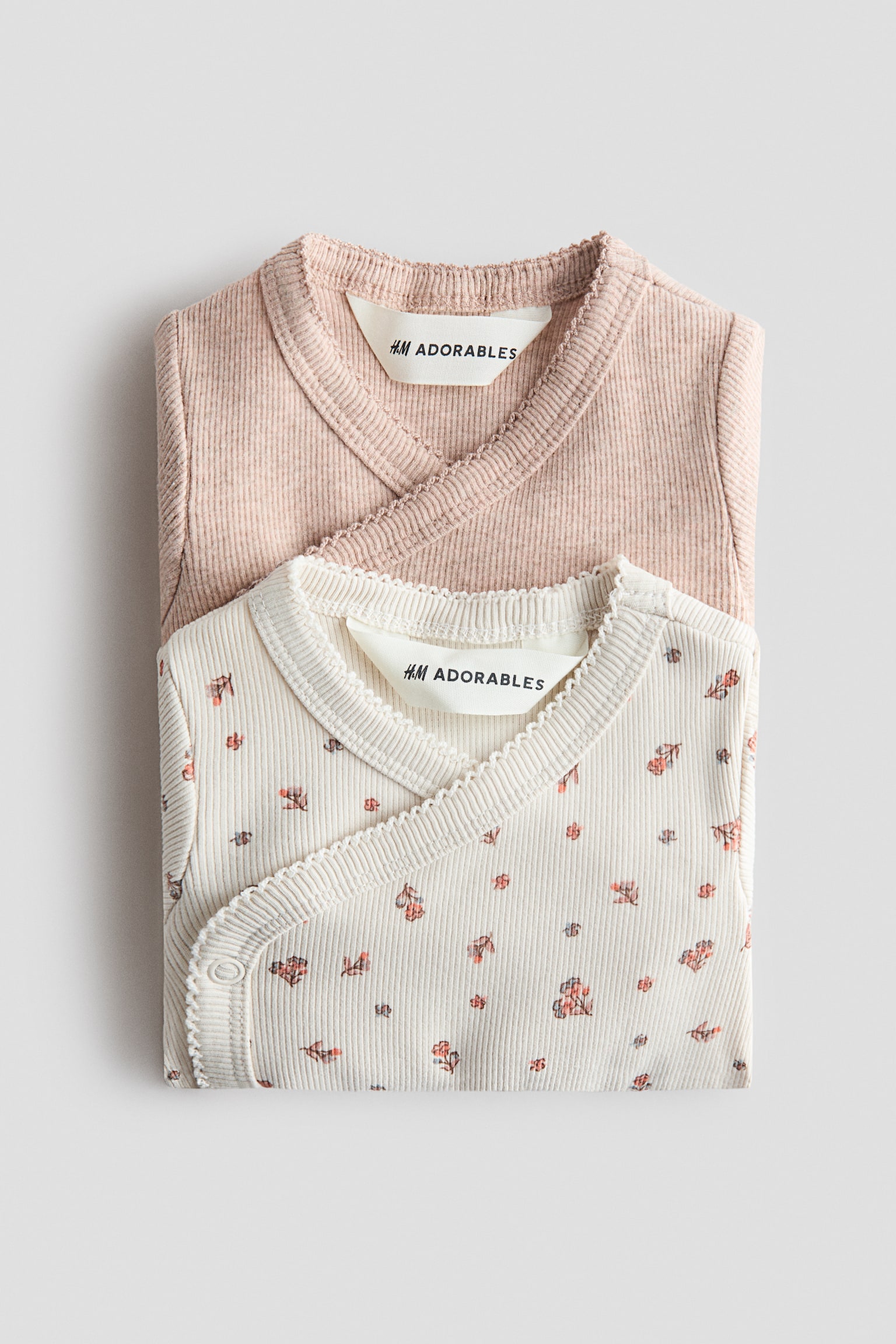 Боди Wrapover для детей, в рубчик, 2 шт. — H&M, цвет: Бежевый / С принтом — фото 2
