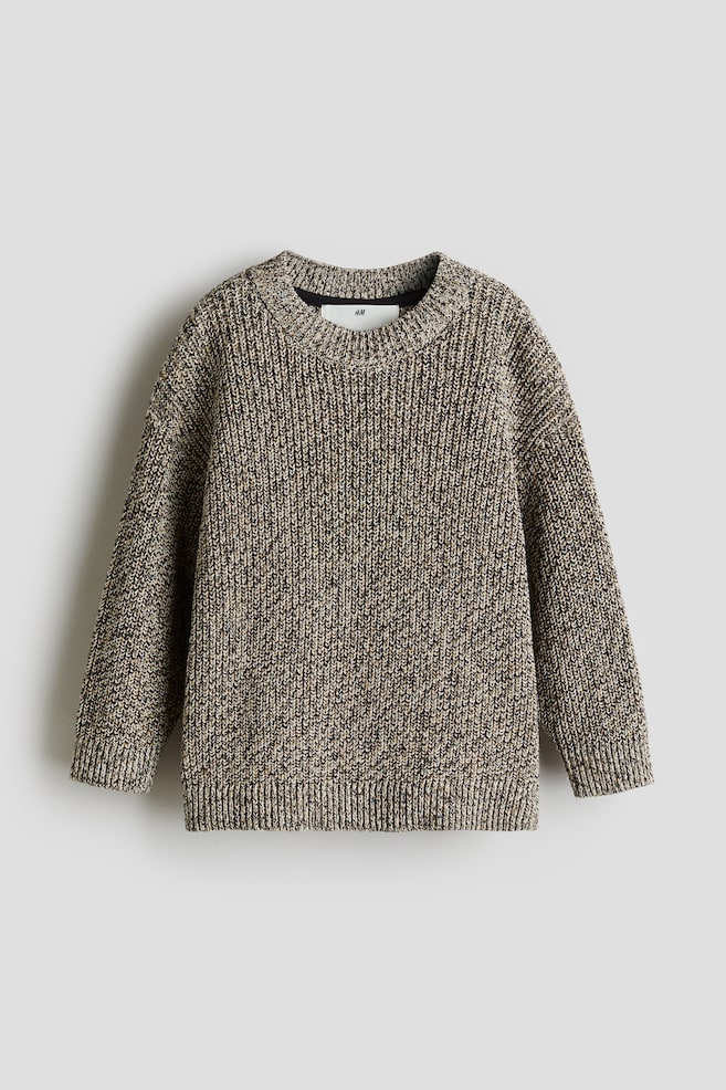 Pull en maille de coton côtelée - Beige chiné/Jaune moutarde - 1