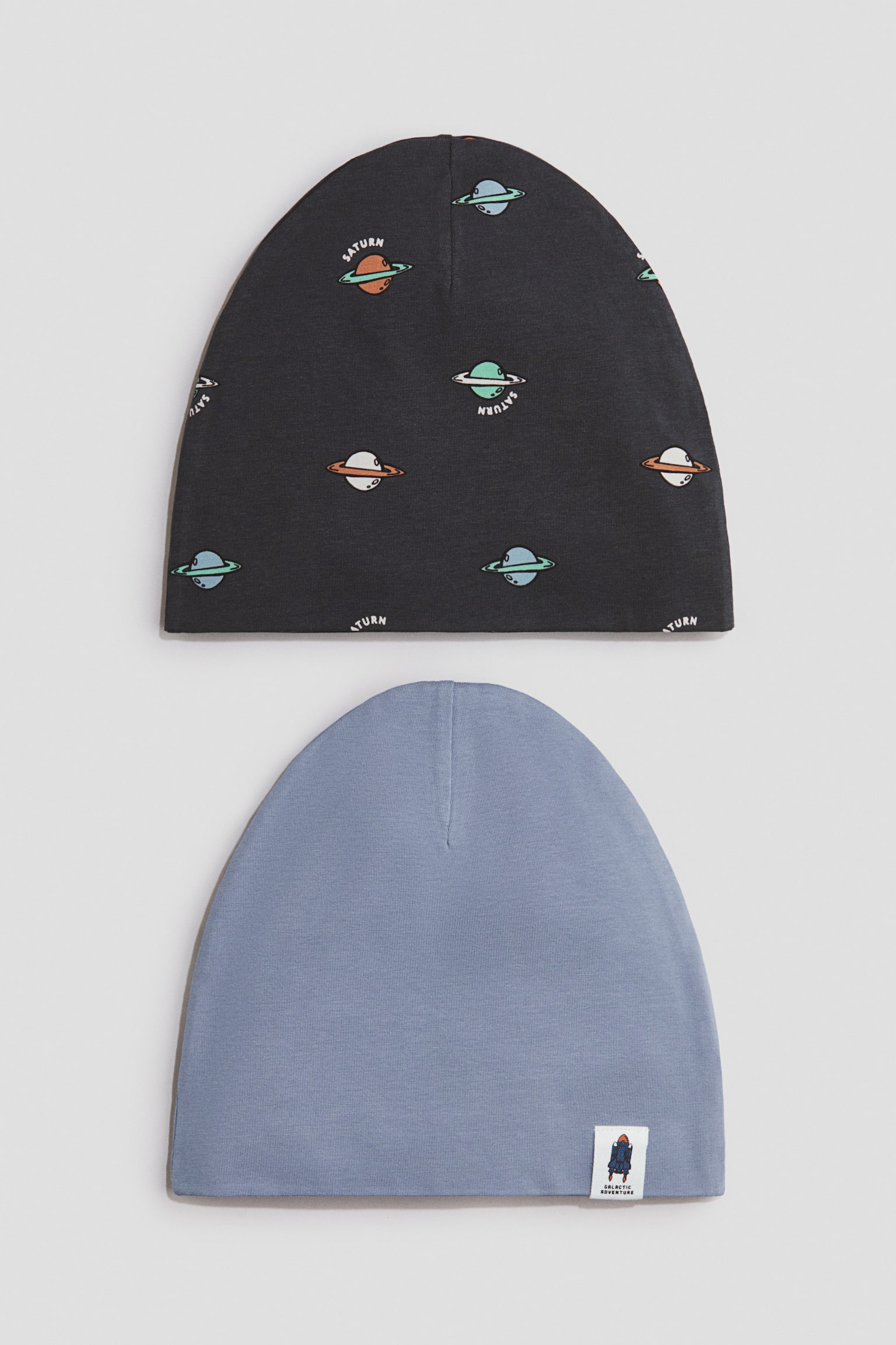 2-pack cotton beanies - Dusty blue/Planets - 1