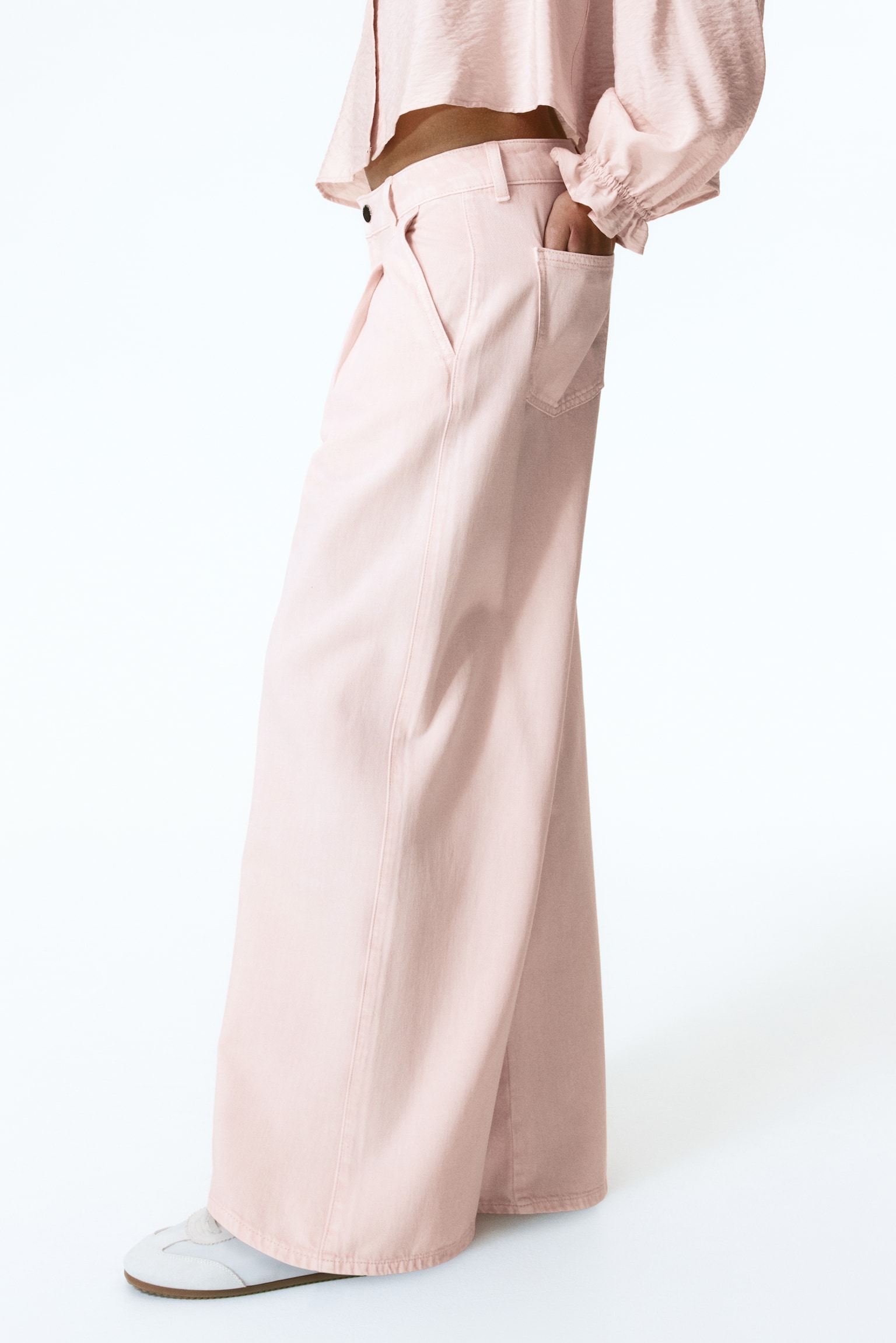 Wijde twill broek - Lichtroze/Roomwit/Bleek denimblauw - 3