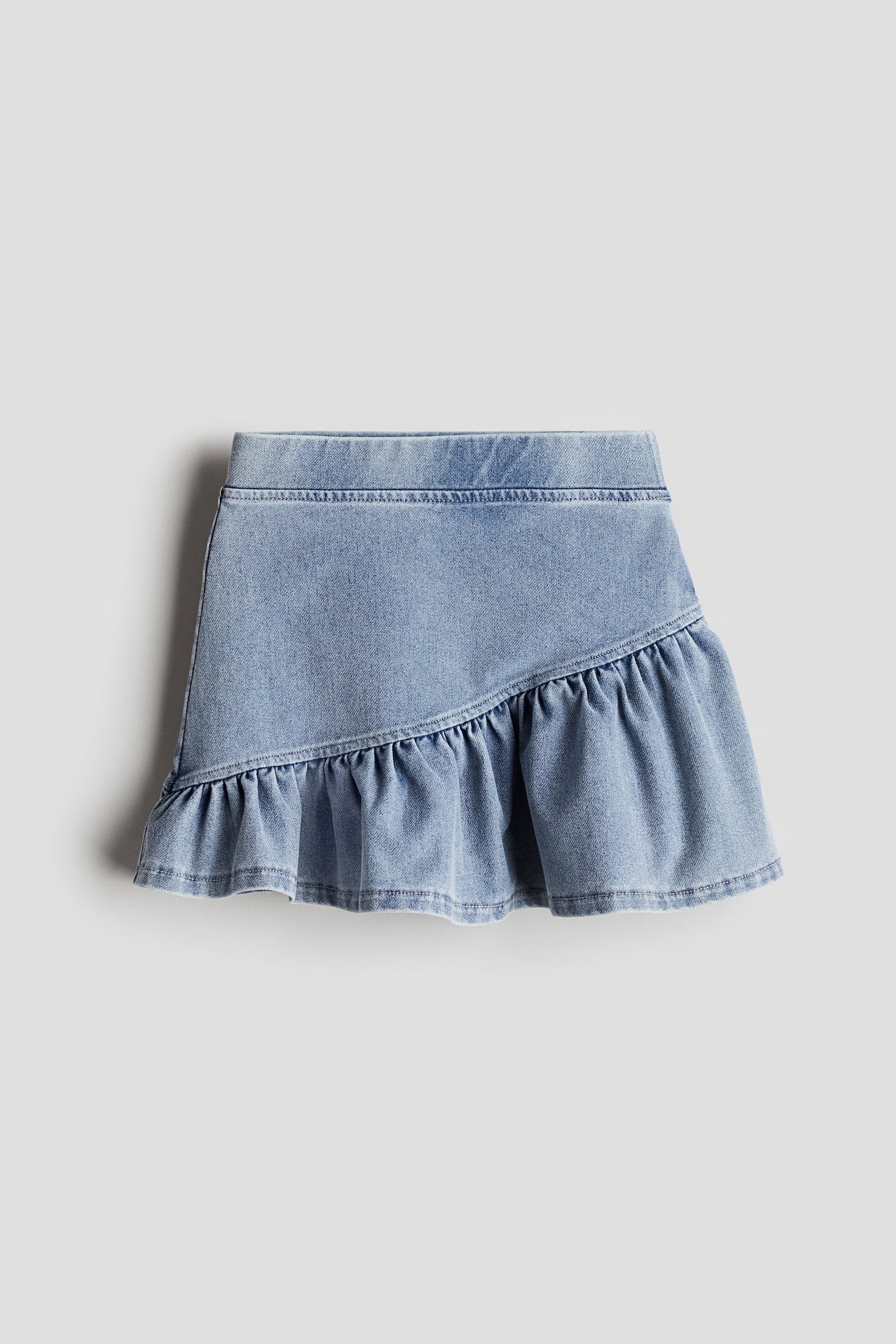 Flounced denim-look skirt - Denim blue/Dark denim blue/Denim grey/Light pink - 1