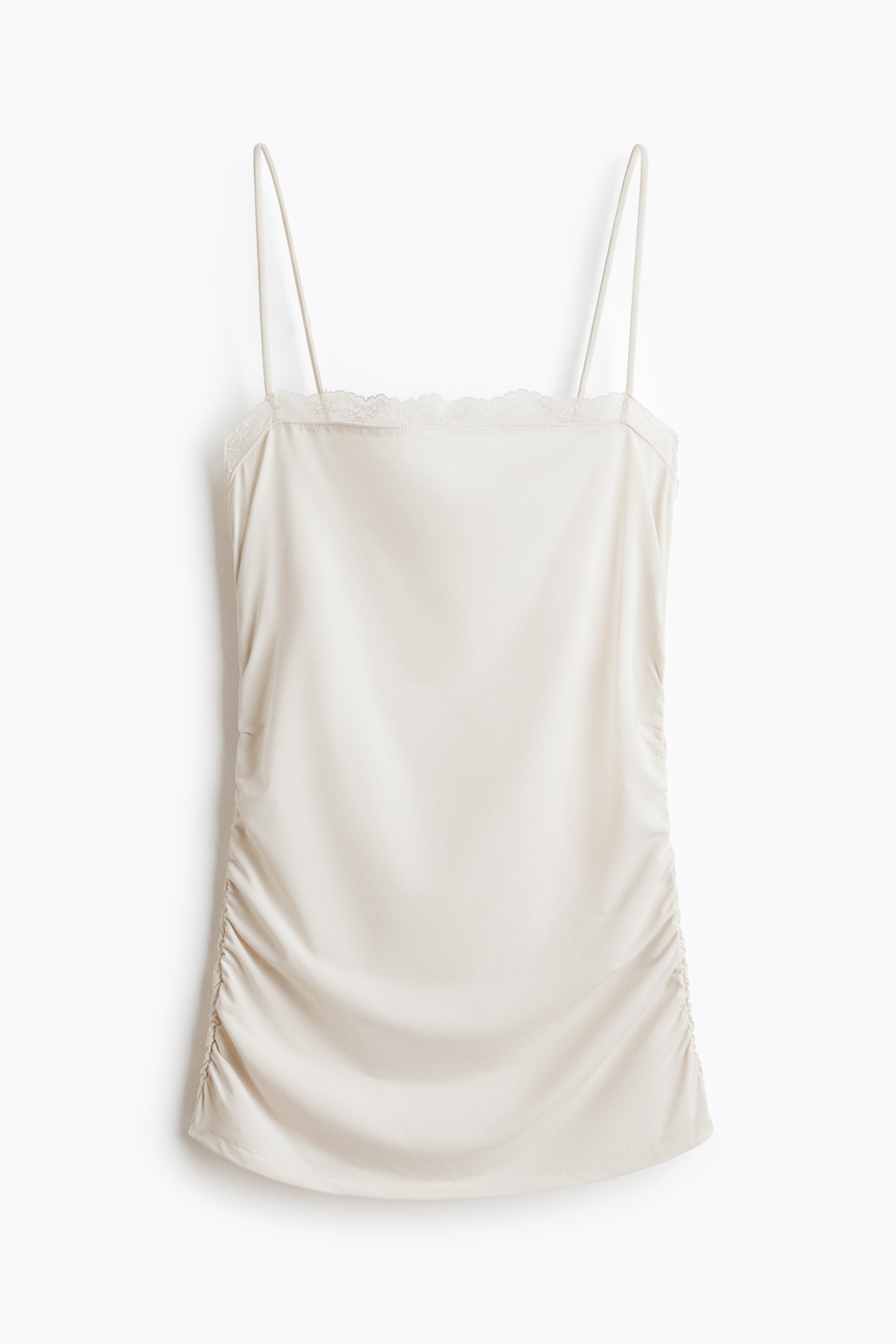 Straptop met kant - Wit/Dusty donkerroze/Zwart