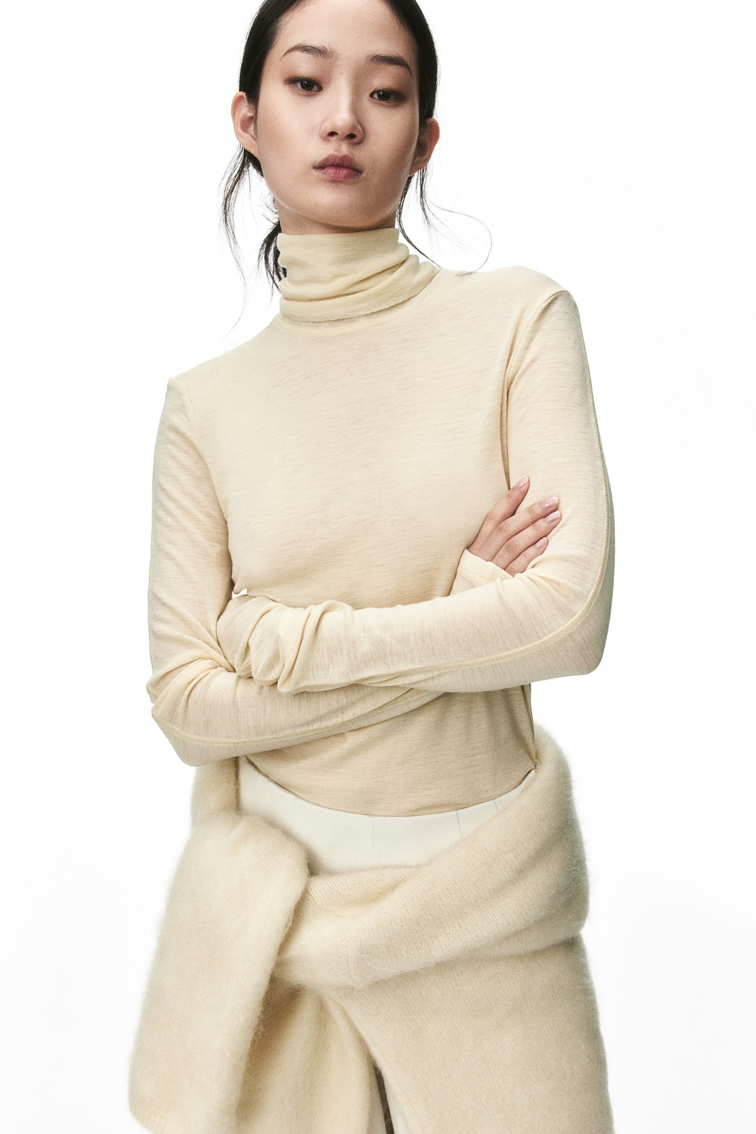 Polo-neck wool top - Cream/White/Black/Dark grey marl - 3