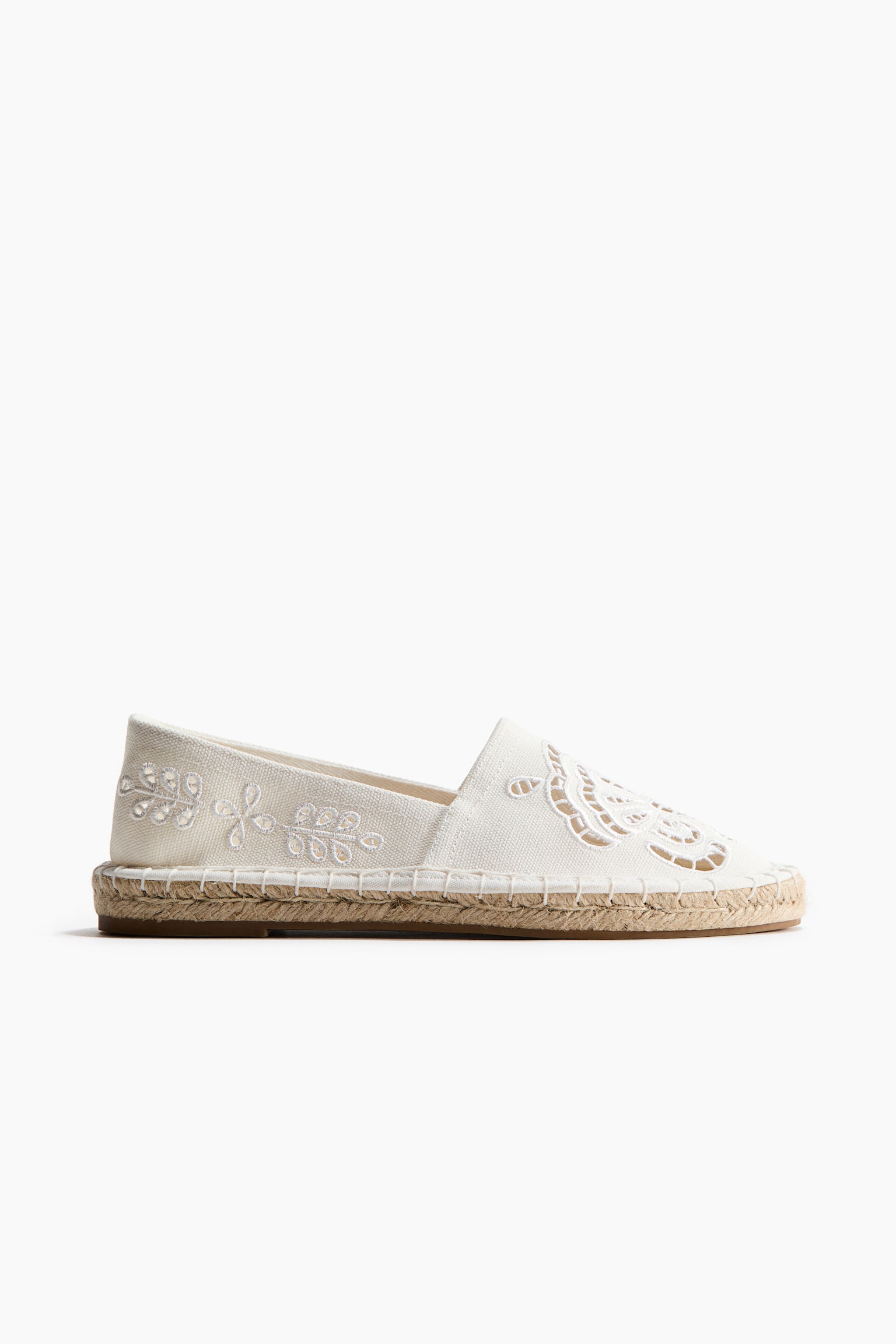Broderie anglaise espadrilles - White/Khaki green/Dark brown - 4