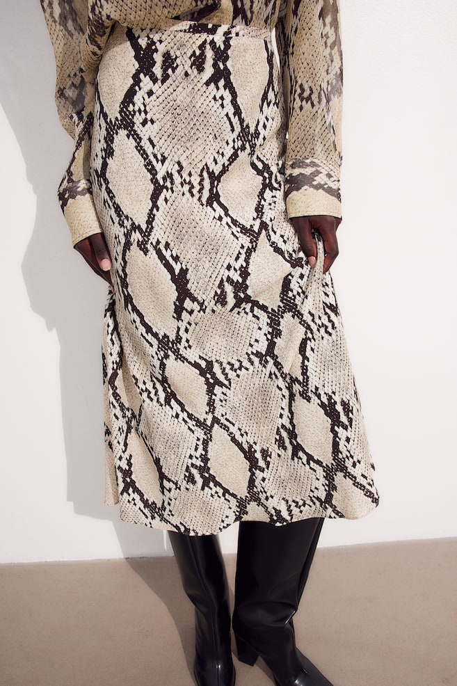 Patterned crêpe skirt - Beige/Snakeskin-patterned/Light beige/Leopard print - 4