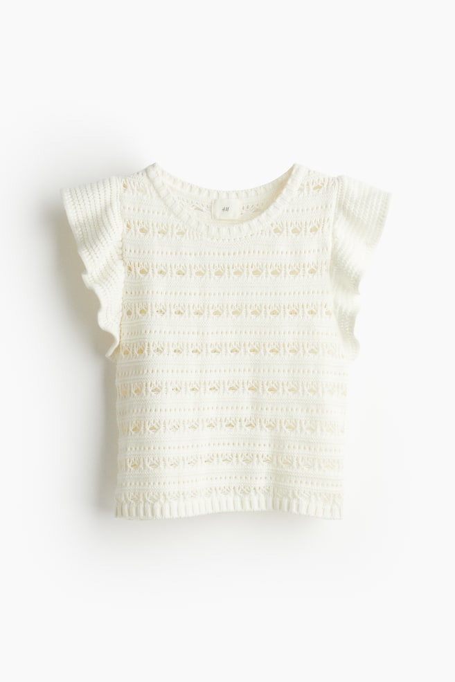 Pointelle-knit Top - White - 1