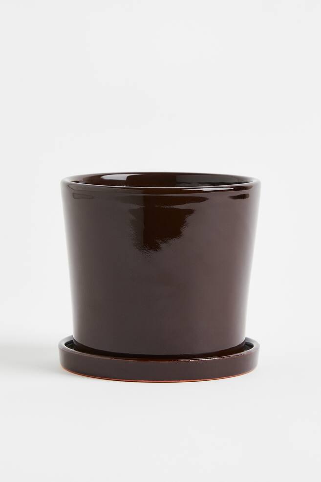 Lille potteskjuler med underskål - Mørkebrun/Sort/Hvid/Spættet/Kakigrøn/dc/dc - 1