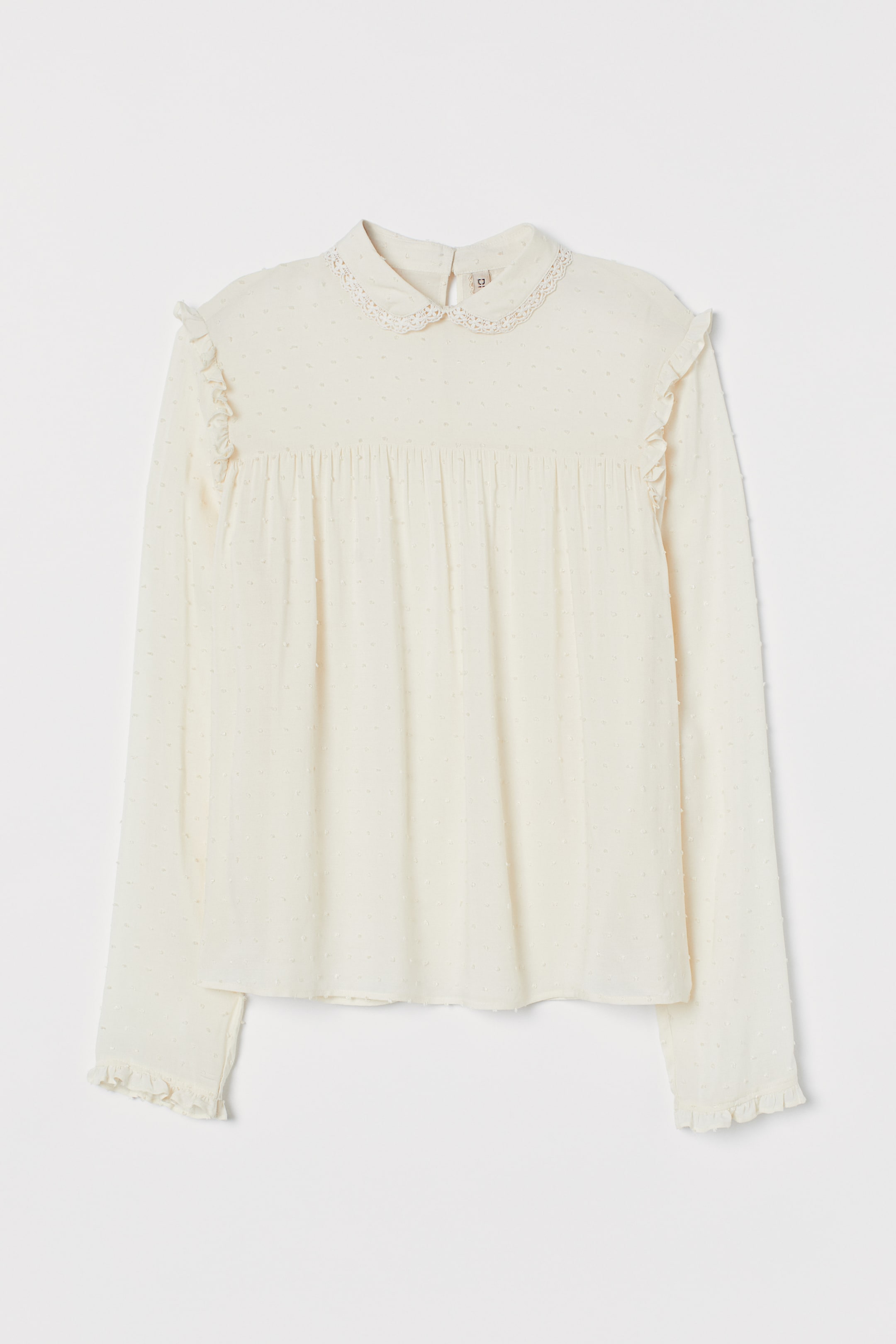 Blouse with frills - Long sleeve - Cream - Ladies | H&M GB