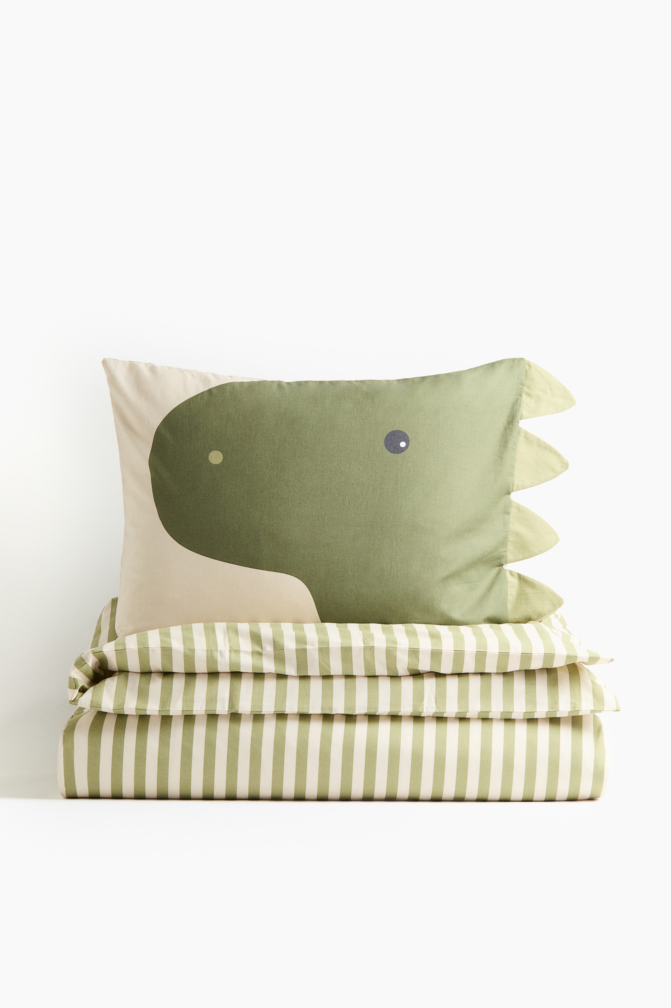Set copripiumino singolo in cotone fantasia - Green striped/Dinosaur
