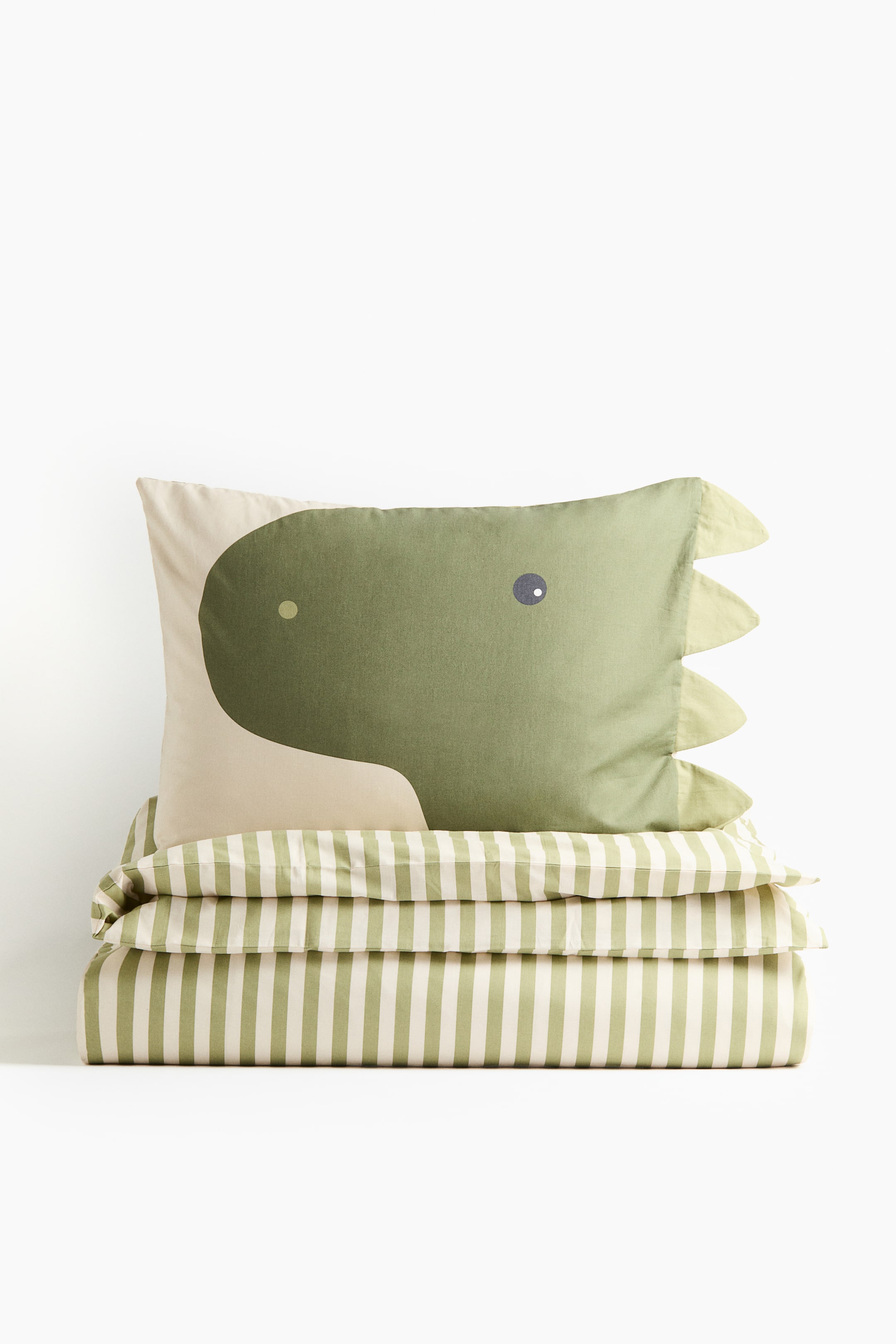 Ampliar la imagen: Set de funda de duvet individual en algodón - Franjas verdes/Dinosaurio - Home All | H&M MX 1