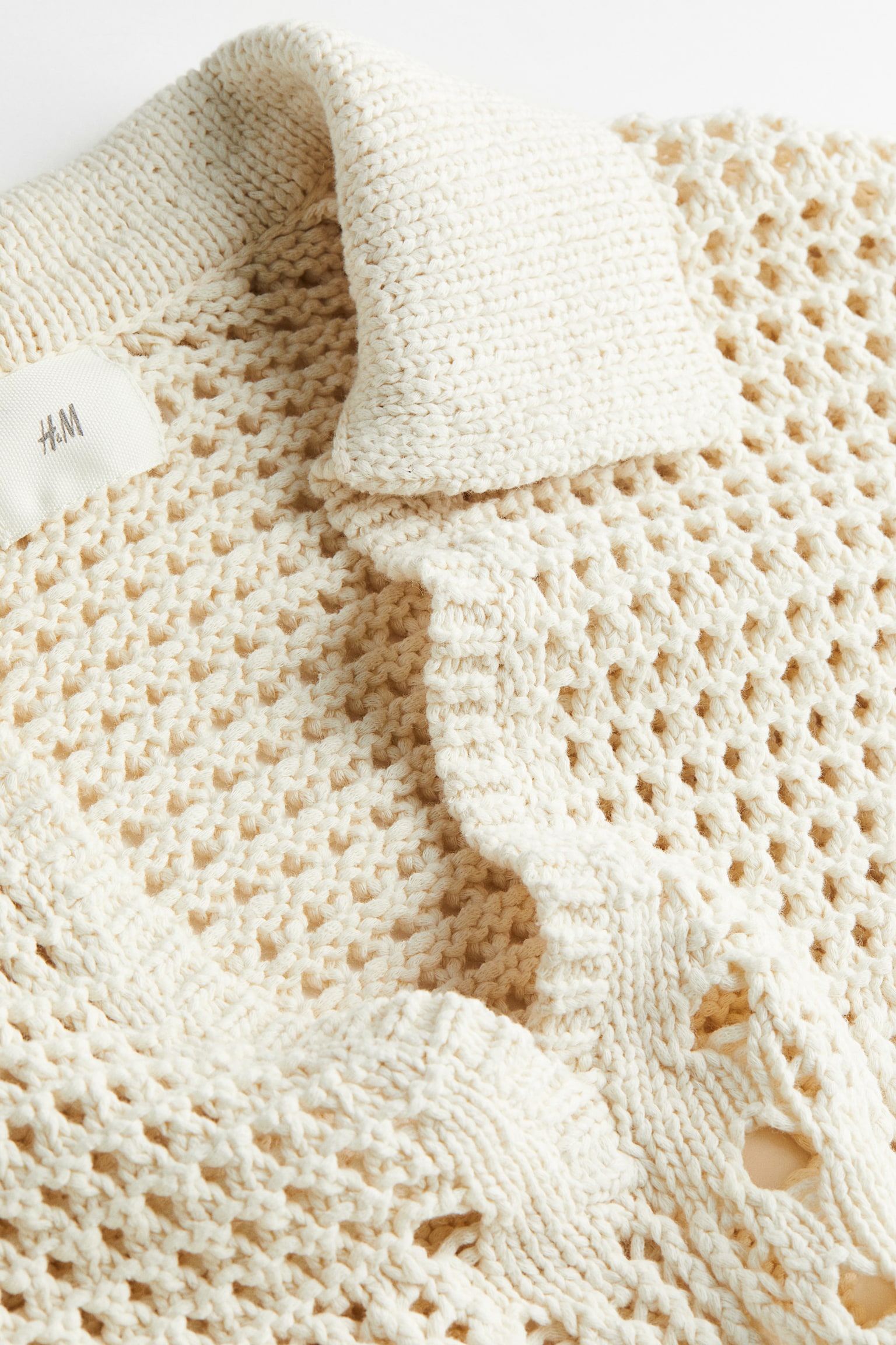 Pointelle Knit Cotton Sweater - Cream - 3