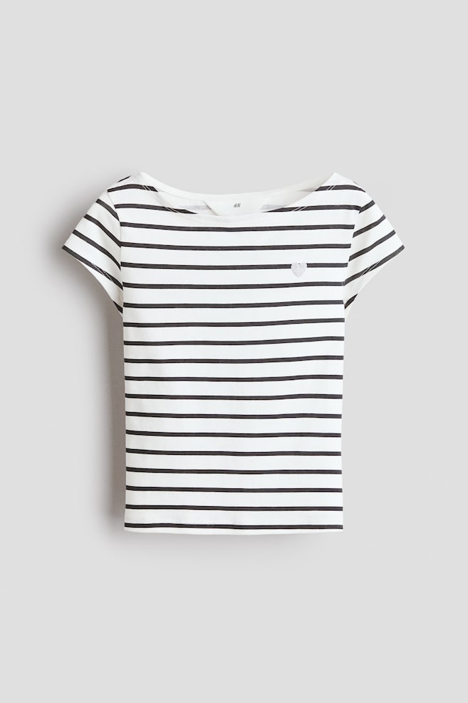 Motif-detail boat-neck top - White/Striped/Light pink/Bow - 1