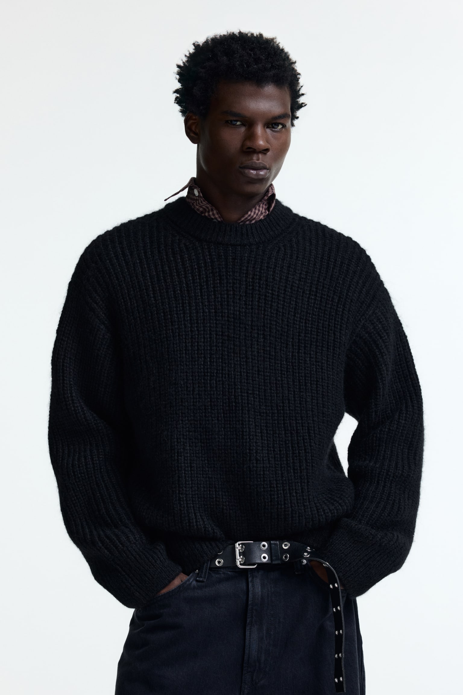 Pull Loose Fit en maille côtelée - Noir/Bleu foncé - 3