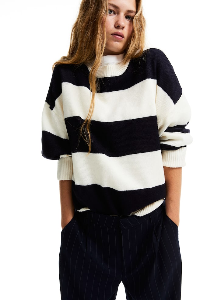 Jacquard-knit jumper - Navy blue/Striped/Cream/Striped/Cream/Striped/Cream/Striped/dc/dc/dc/dc - 1