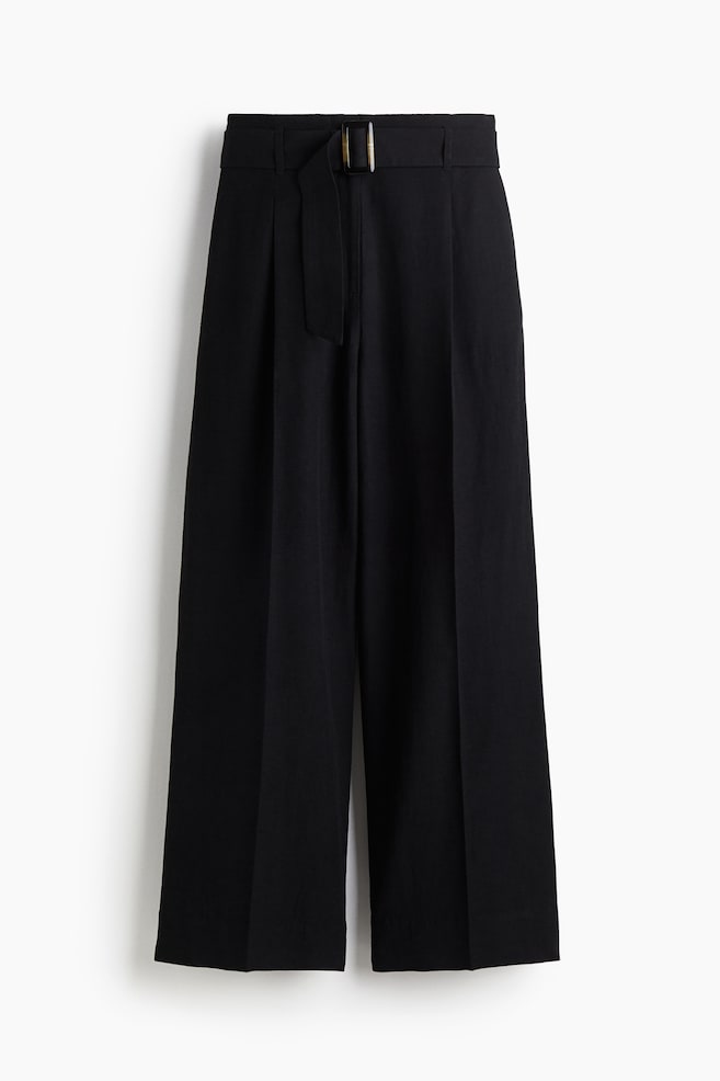 Belted linen-blend trousers - Black/White/White/Pinstriped - 1