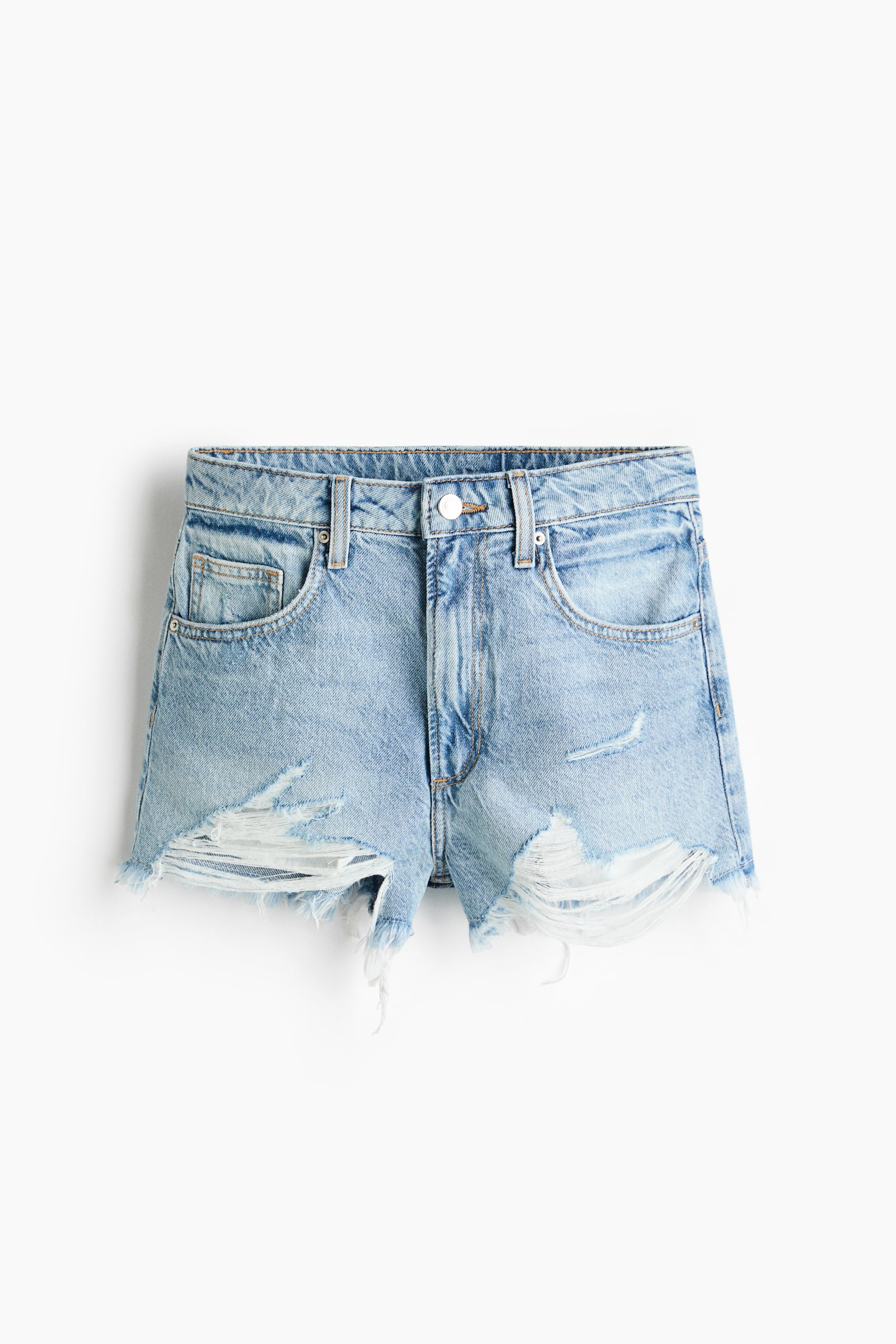 Quần short denim kiểu sờn - Màu xanh denim nhạt/Màu đen - 1