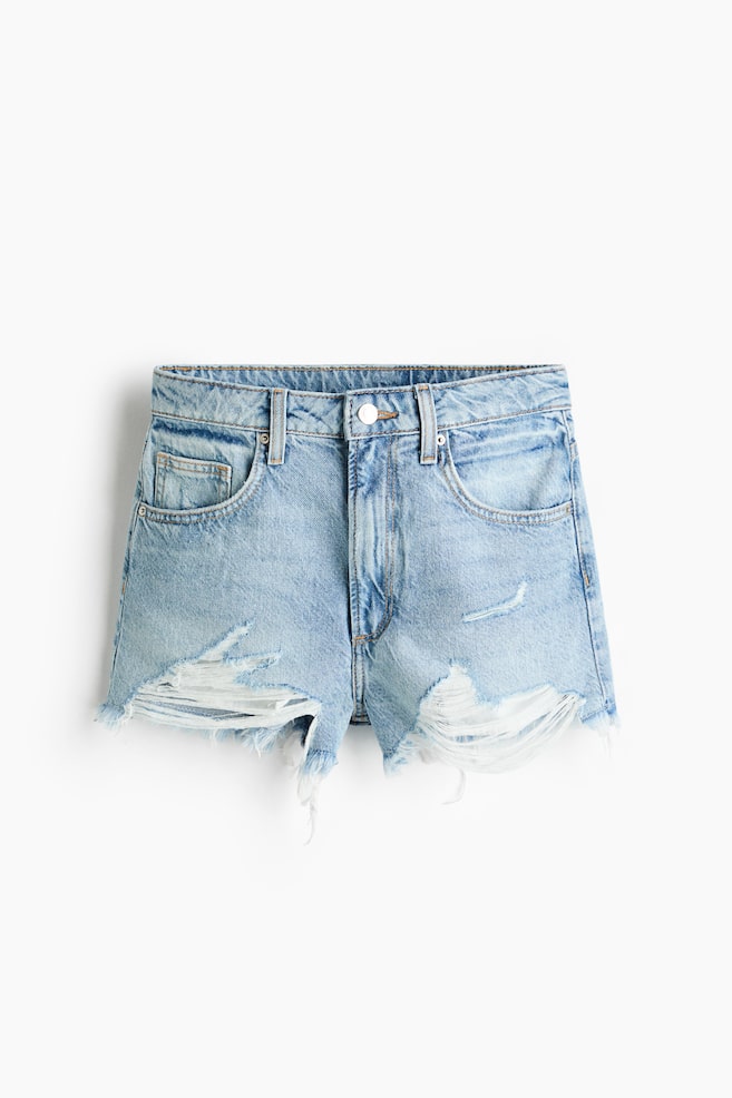 Distressed-Look Denim Shorts - Light denim blue/Black/Pale denim blue - 1