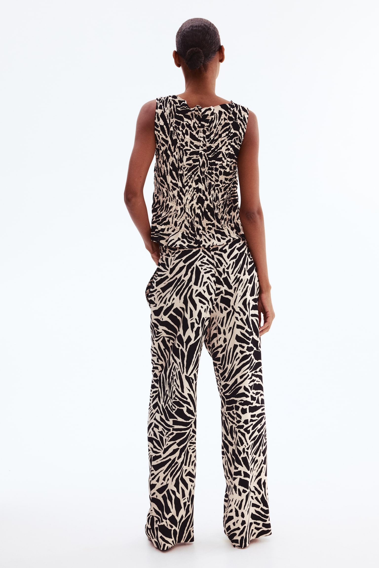 Pantalón de viscosa con cordón de ajuste - Negro/Diseño/Verde caqui oscuro/Café oscuro/Diseño - 4