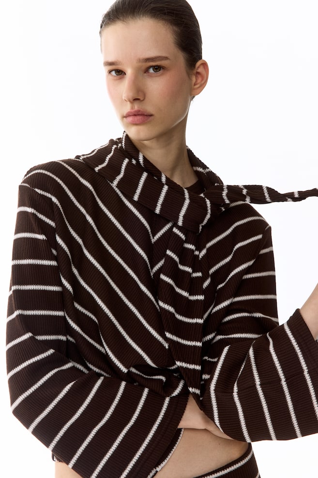 Geripptes Shirt mit Schal-Dunkelbraun/Gestreift - 4