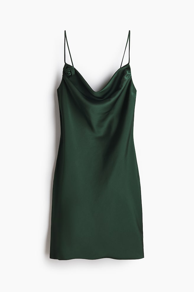 Tie-detail satin slip dress - Dark green/Powder pink - 1