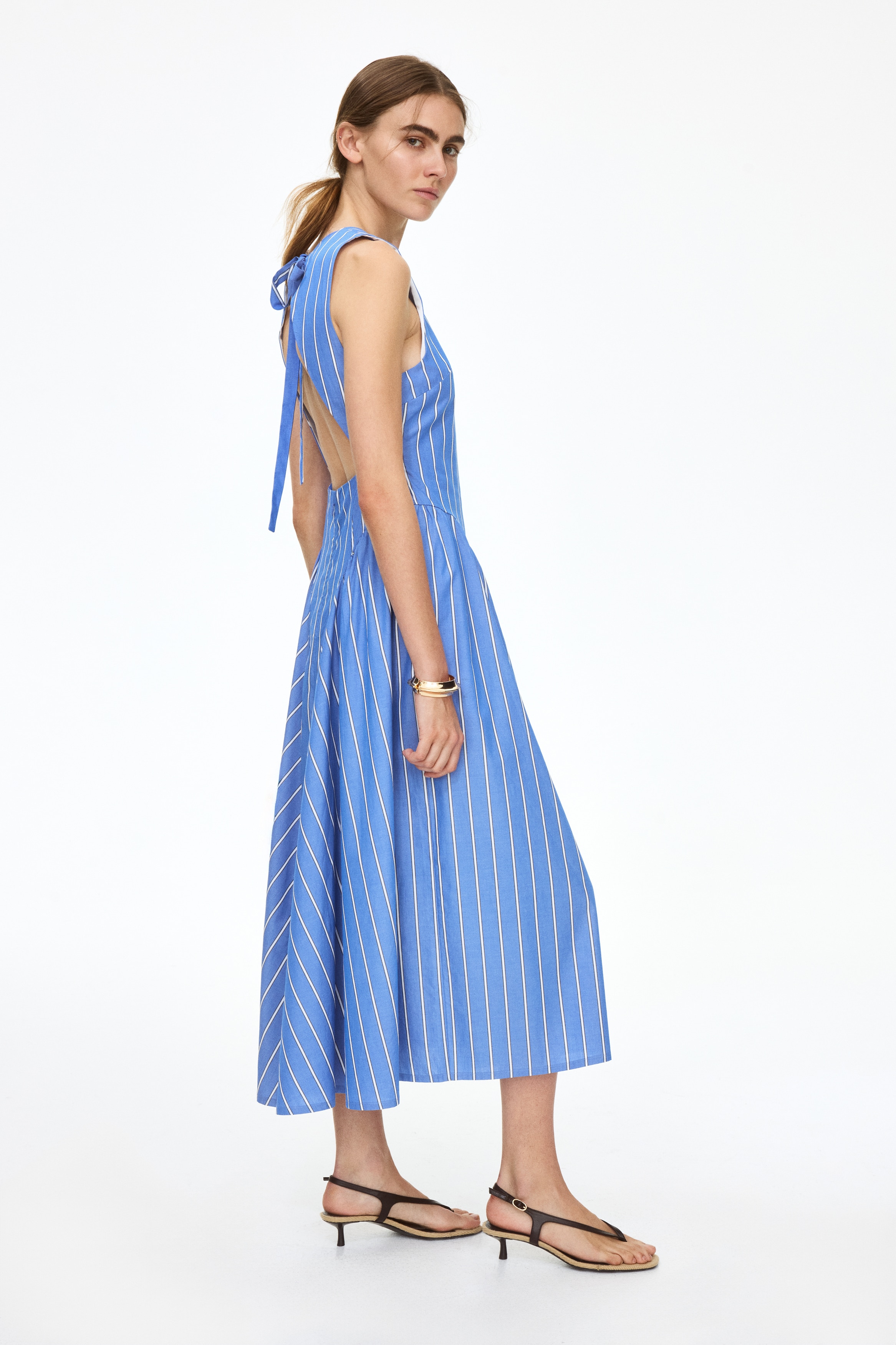 princess polly baby blue dress Striped Tie-Front Cotton-Blend Dress for Women