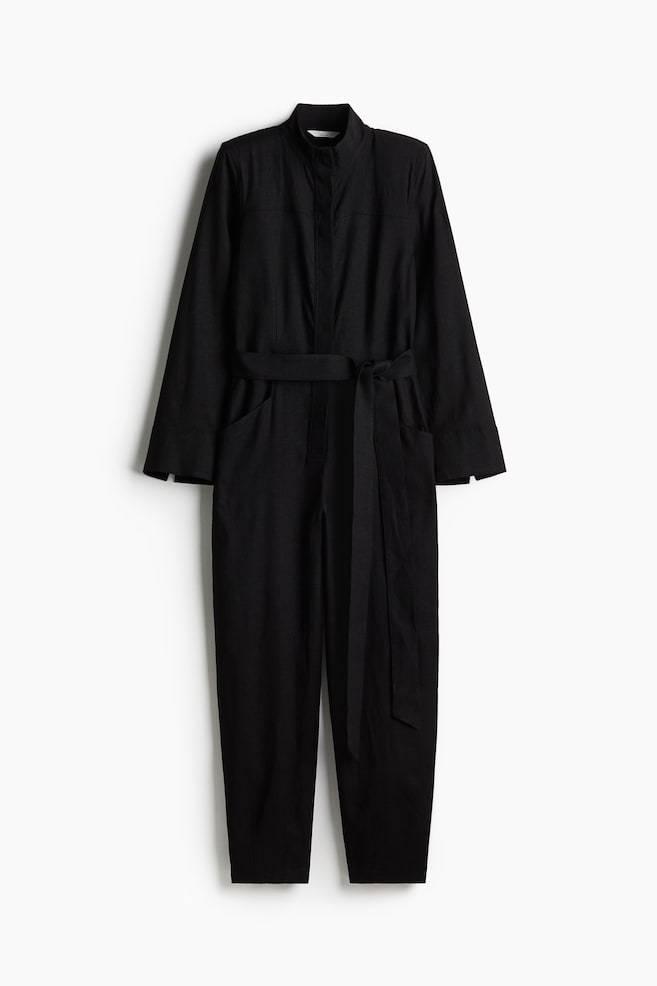 Jumpsuit aus Leinenmix - Schwarz - 1