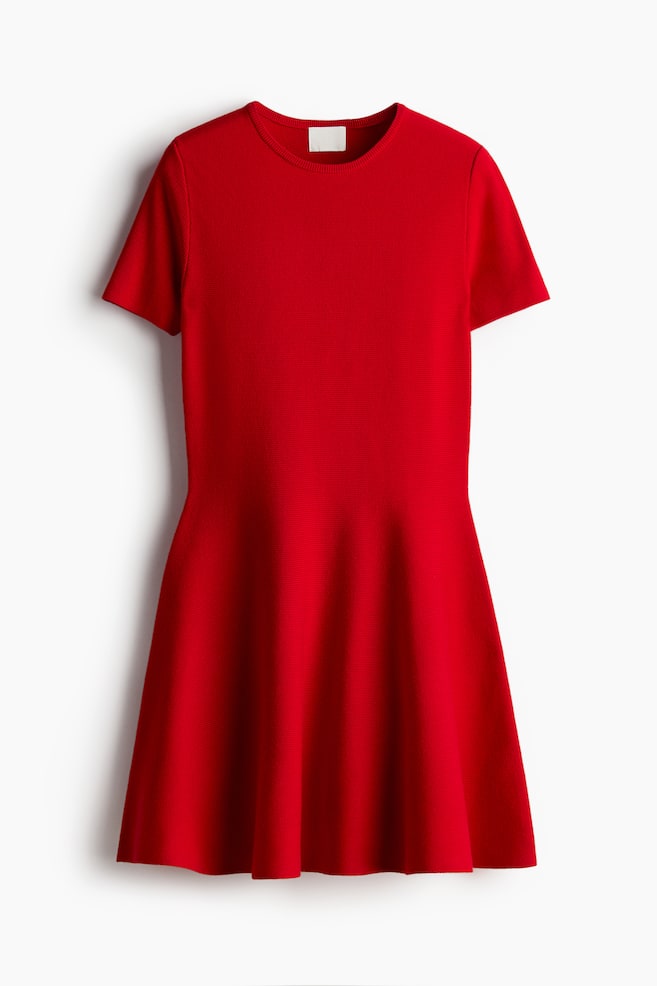 Flared-skirt dress - Red/Grey marl - 1