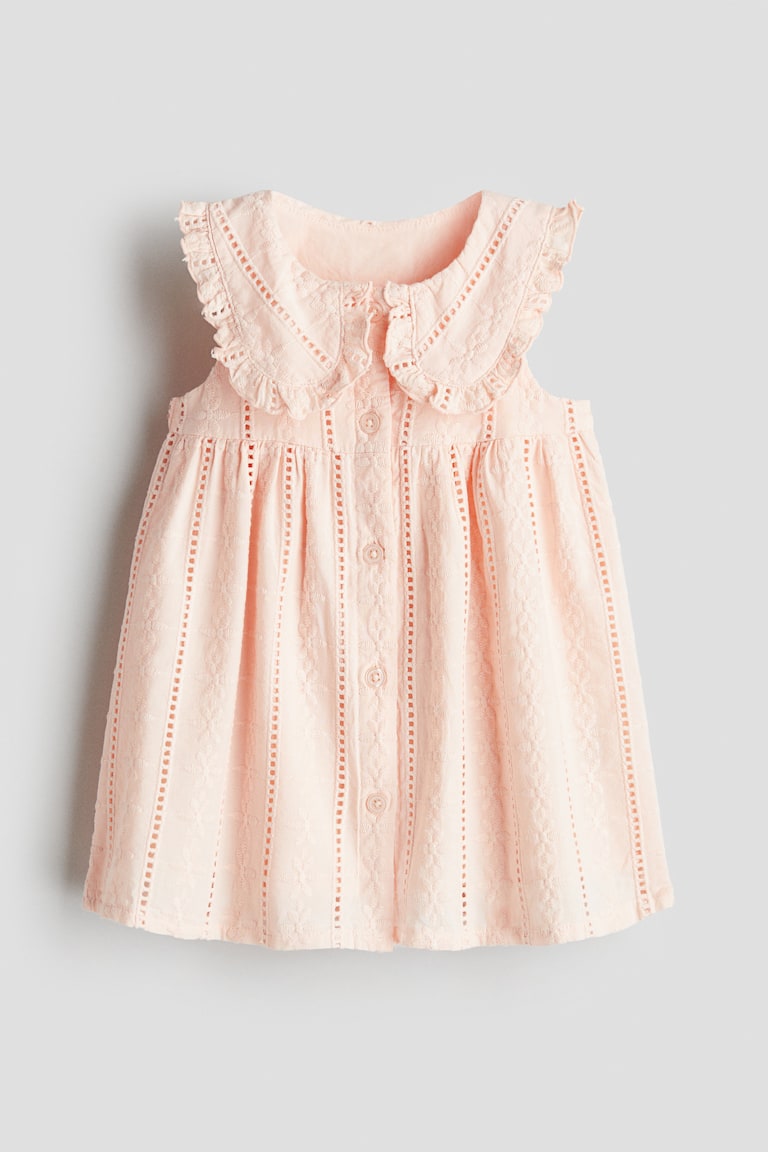 Girls - Peach Pink Embroidered-Detail Cotton Dress - Size: 4T (3-4Y) - H&M