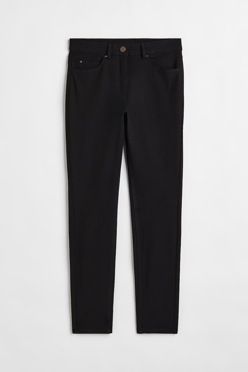 Slim fit twill trousers - Regular waist - Long - Black - Ladies | H&M GB