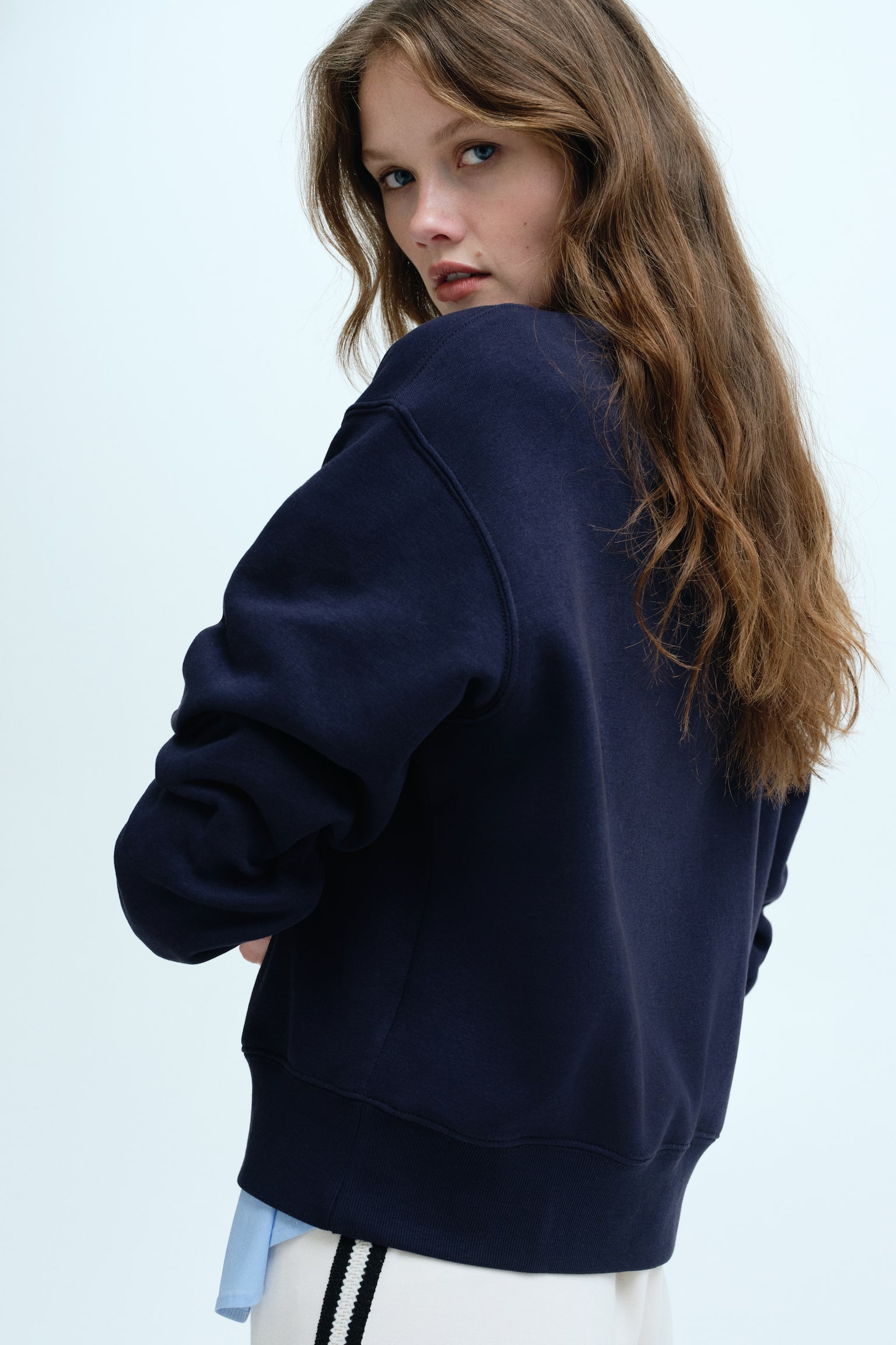 Zip-top sweatshirt - Navy blue/Brown/Light beige - 4