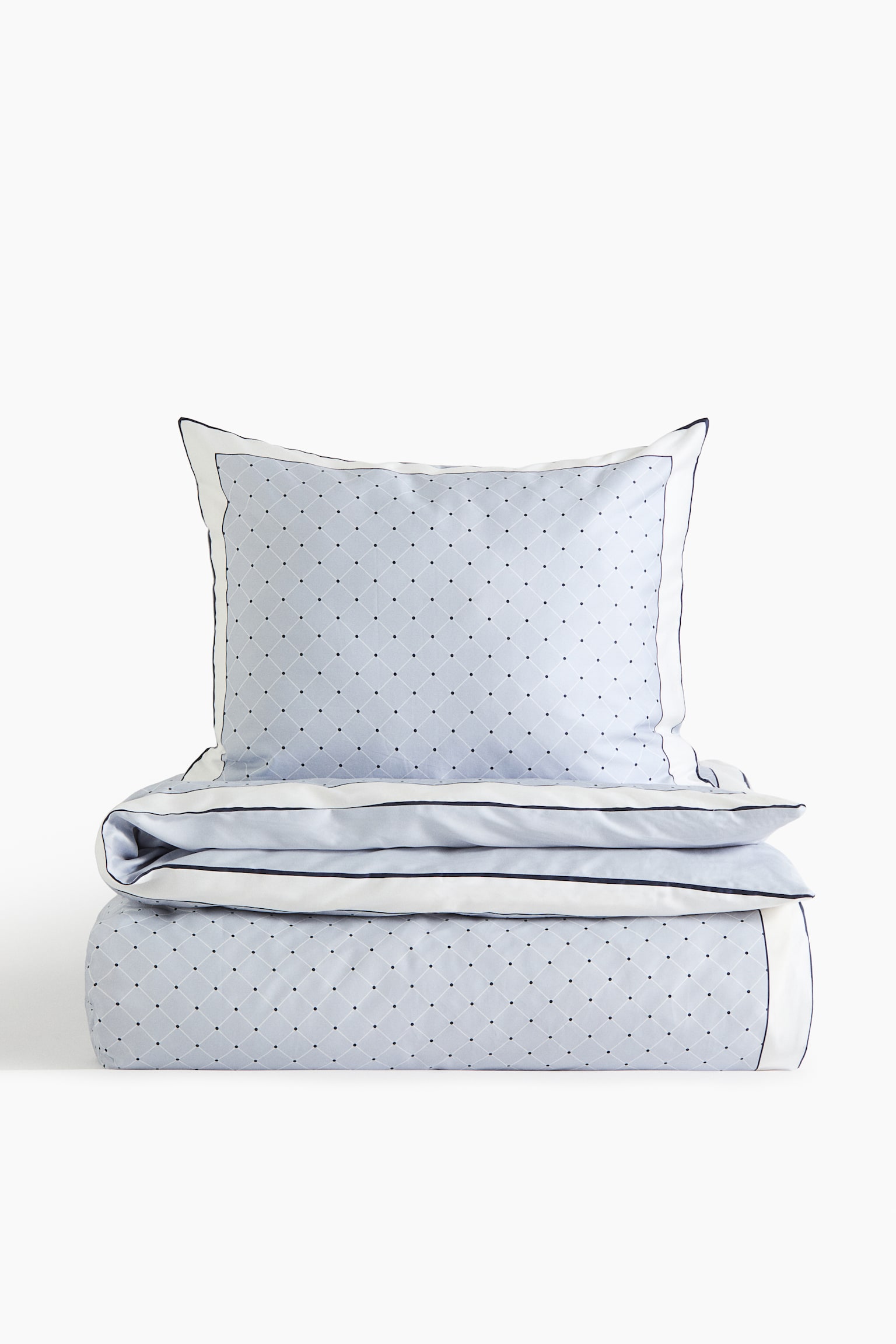 Cotton Sateen Twin Duvet Cover Set - Light dusty blue/polka dot/Beige/polka dot - 1