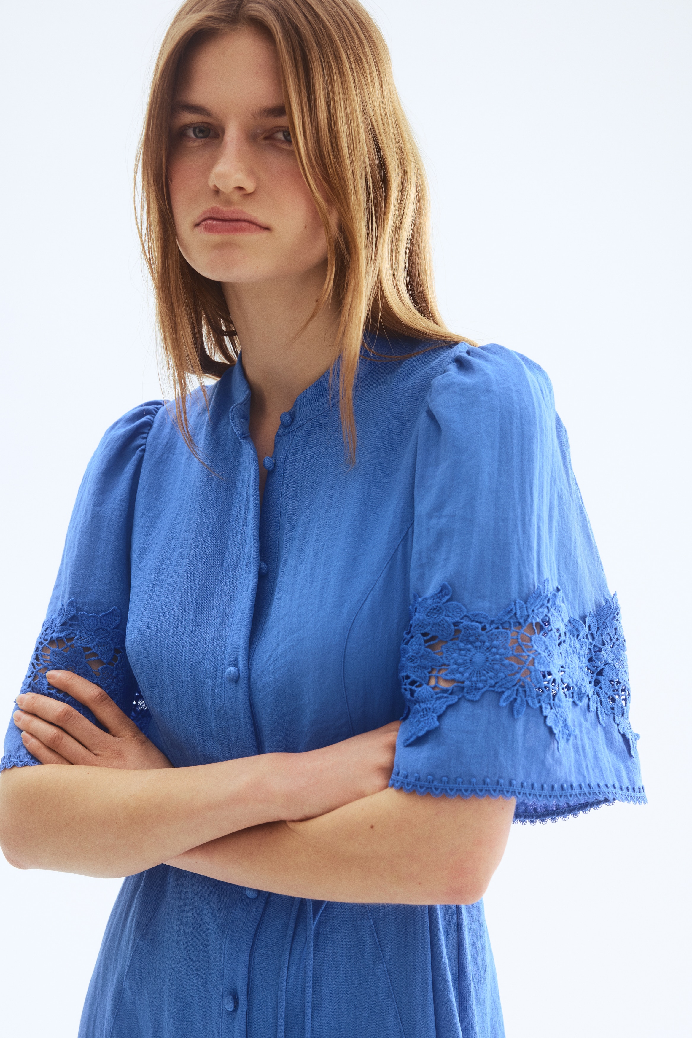 Women's Dark yellow Crinkled Dress with Eyelet Embroidery | H&M US Women's Dark yellow Crinkled Dress with Eyelet Embroidery | H&M US