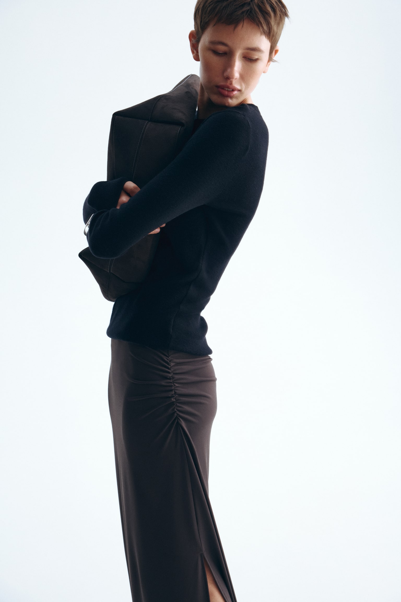 Draped midi skirt - Dark brown/Black/Polka dot/Cream/Polka dot - 6