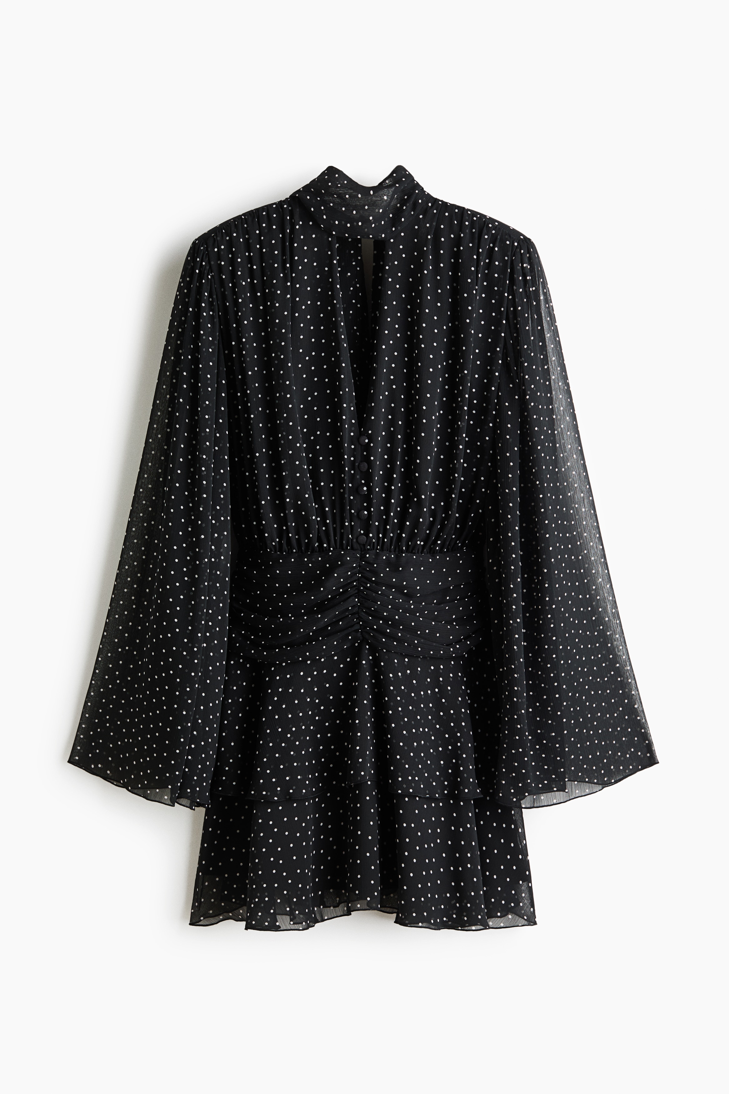 Waisted chiffon dress - Black/Polka dot