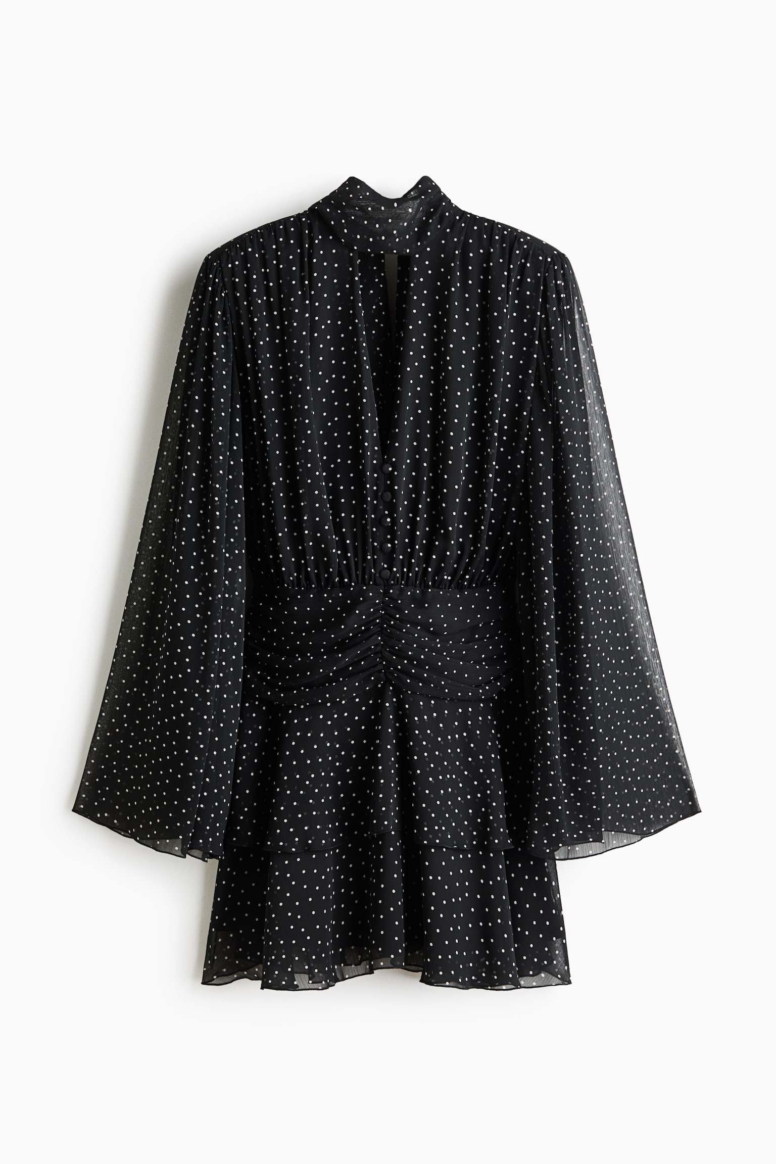 Waisted chiffon dress - Black/Polka dot - 1