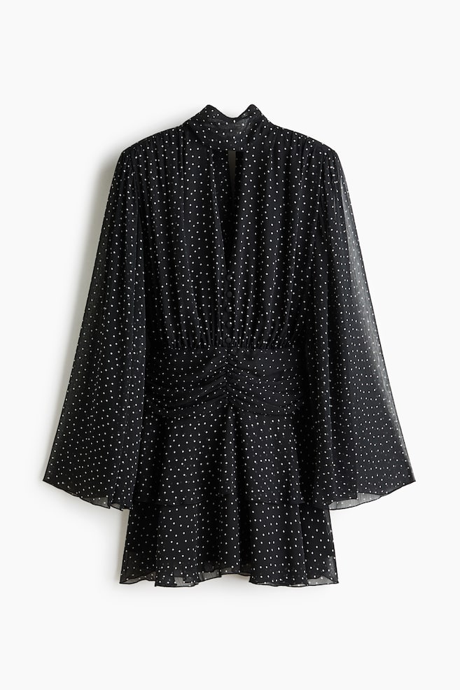 Tailliertes Chiffonkleid - Schwarz/Polka Dots - 1