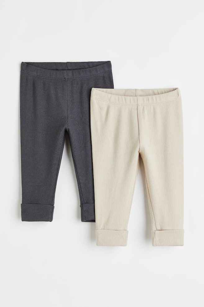 2-pack adjustable-fit leggings - Natural white/Dark grey/Beige/Striped - 1